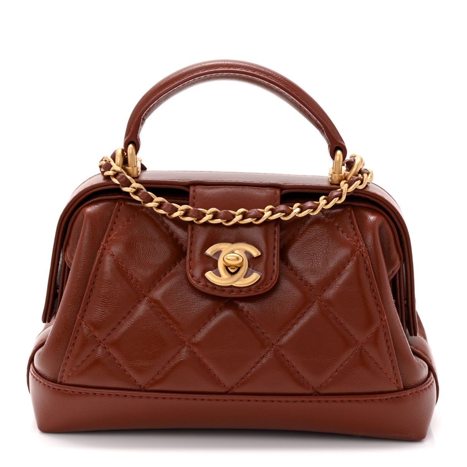 Chanel Shiny Lambskin Quilted Mini Cocodoc Top Handle Bag Brown