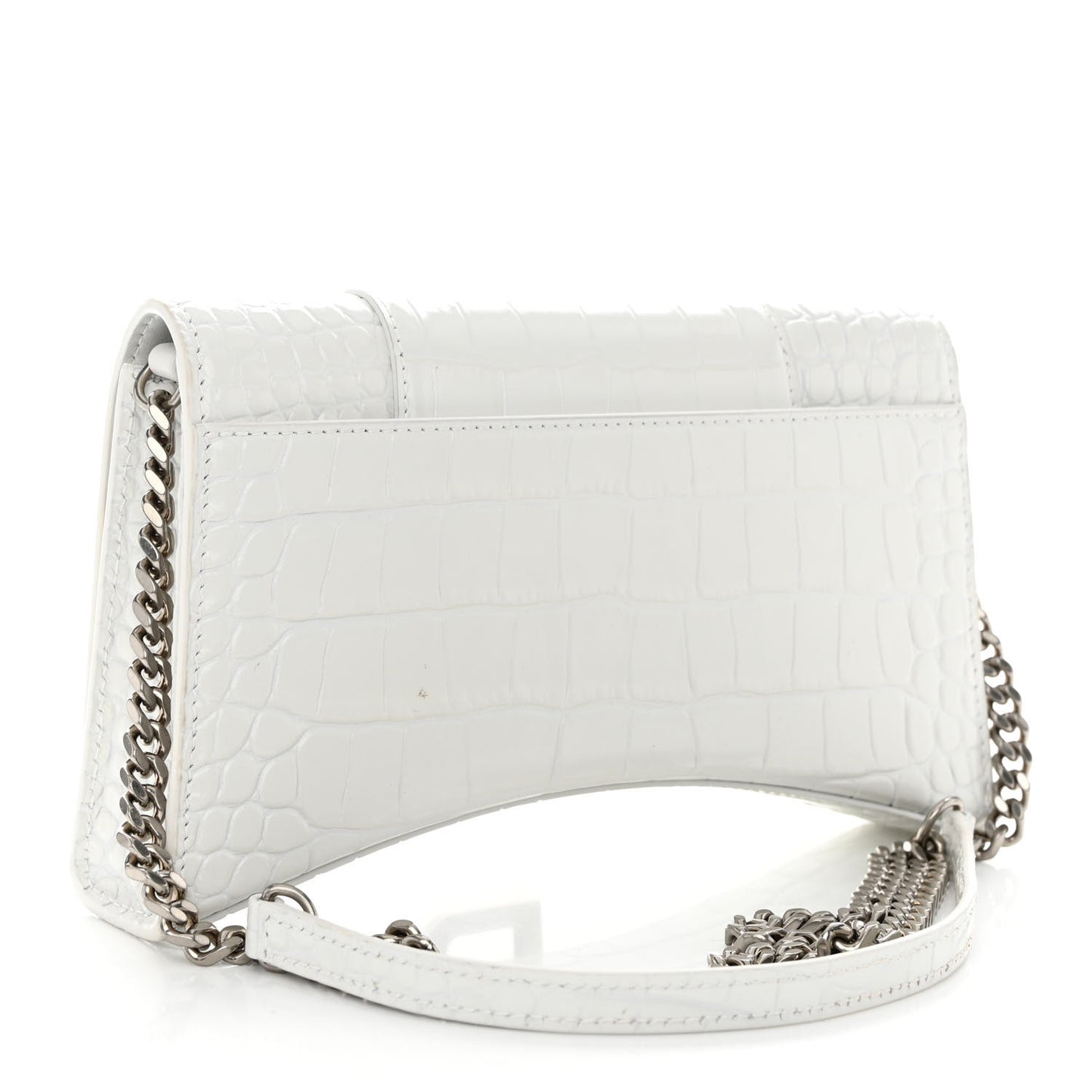 Shiny Calfskin Crocodile Embossed Small Hourglass Evening Chain Bag White