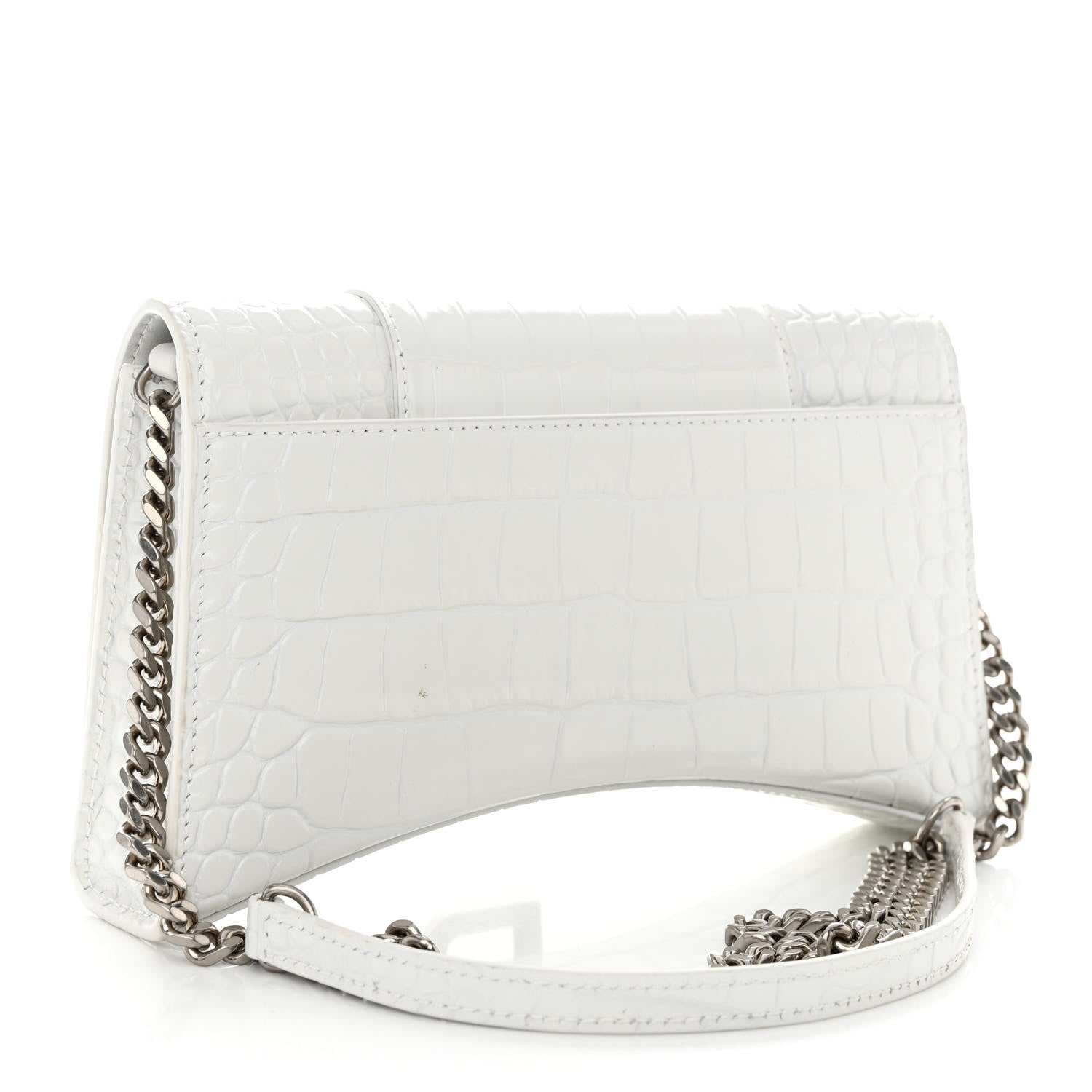 Balenciaga Shiny Calfskin Crocodile Embossed Small Hourglass Evening Chain Bag White 3 of 11