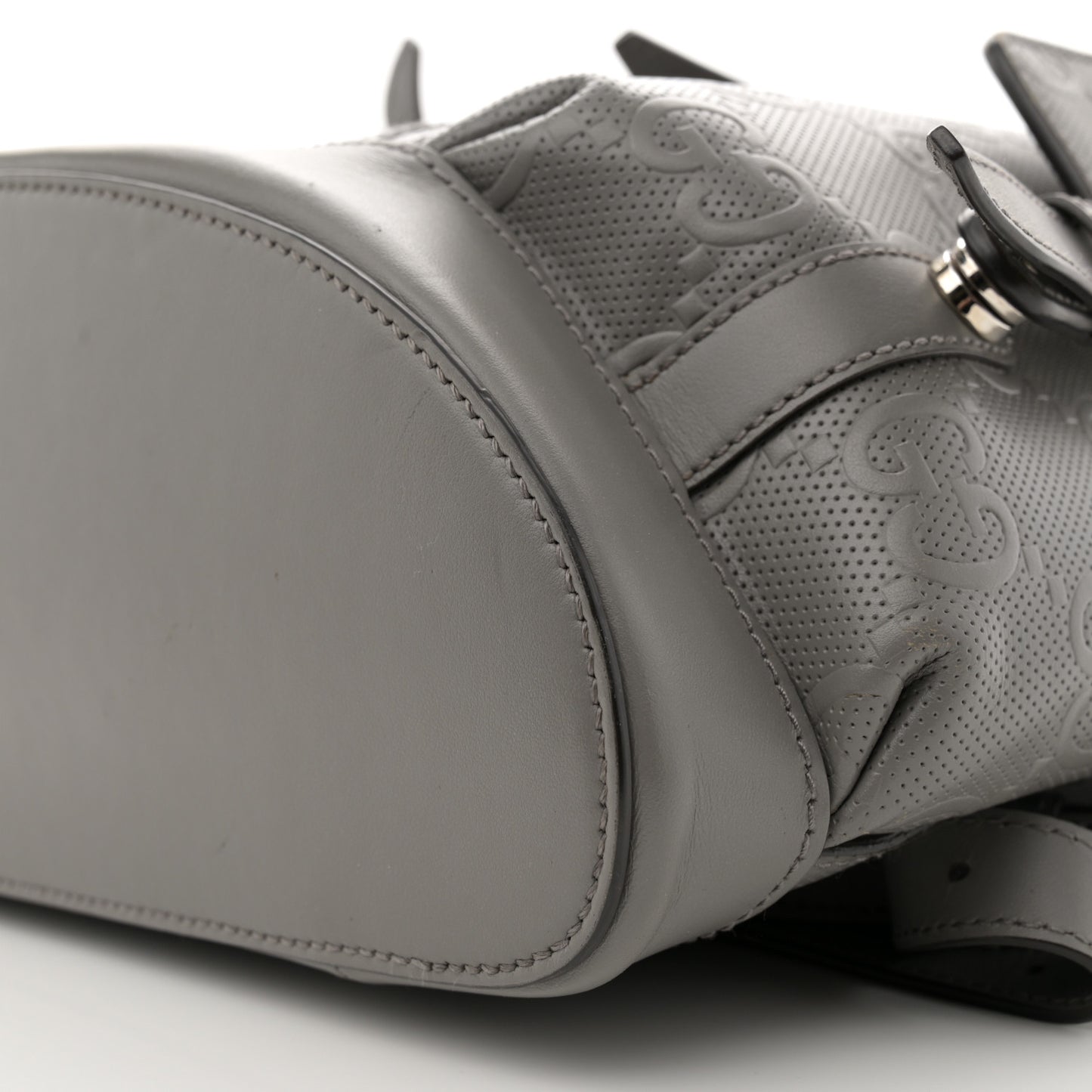 Calfskin GG Tennis Embossed Double Buckle Backpack Grey