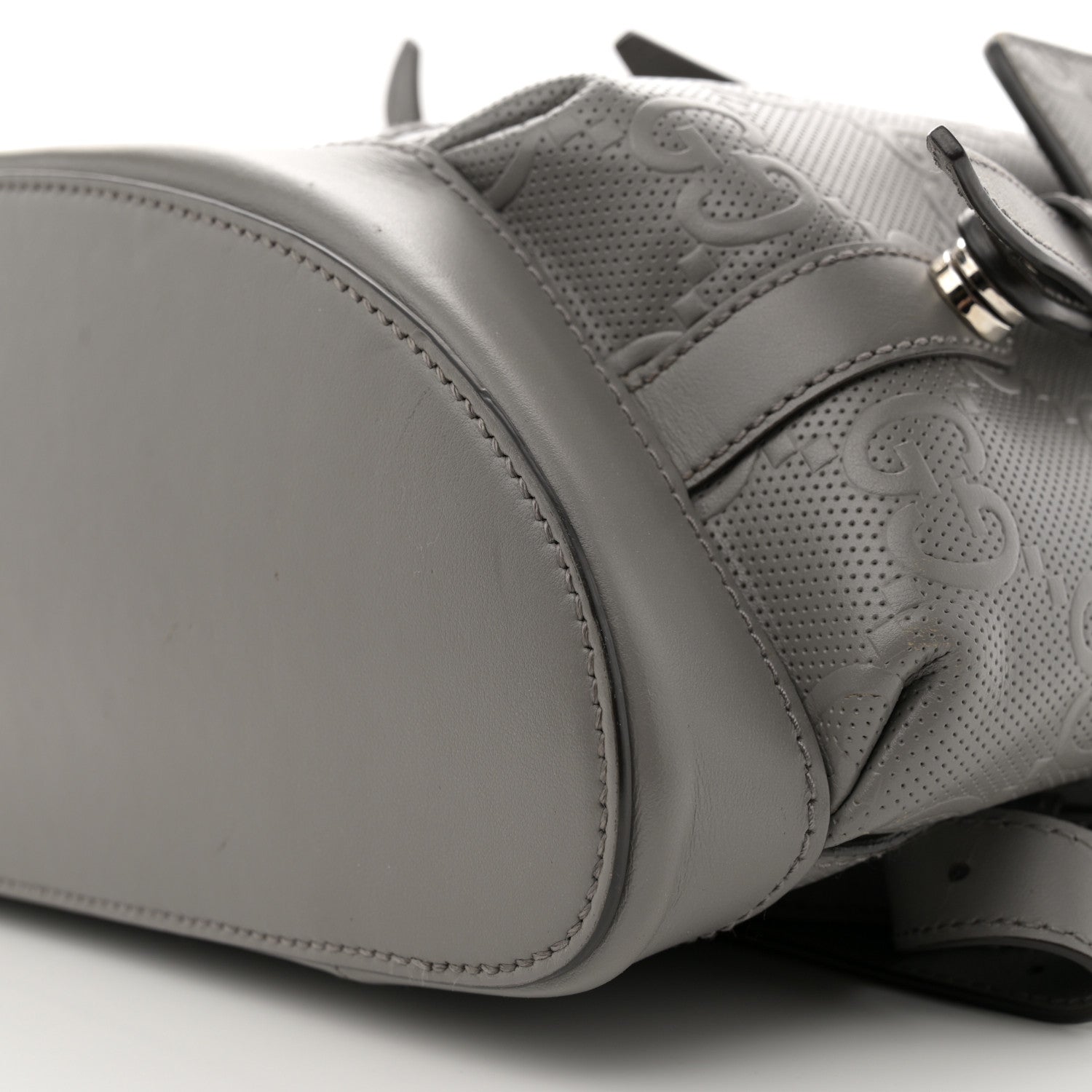 Gucci Calfskin GG Tennis Embossed Double Buckle Backpack Grey 9 of 13
