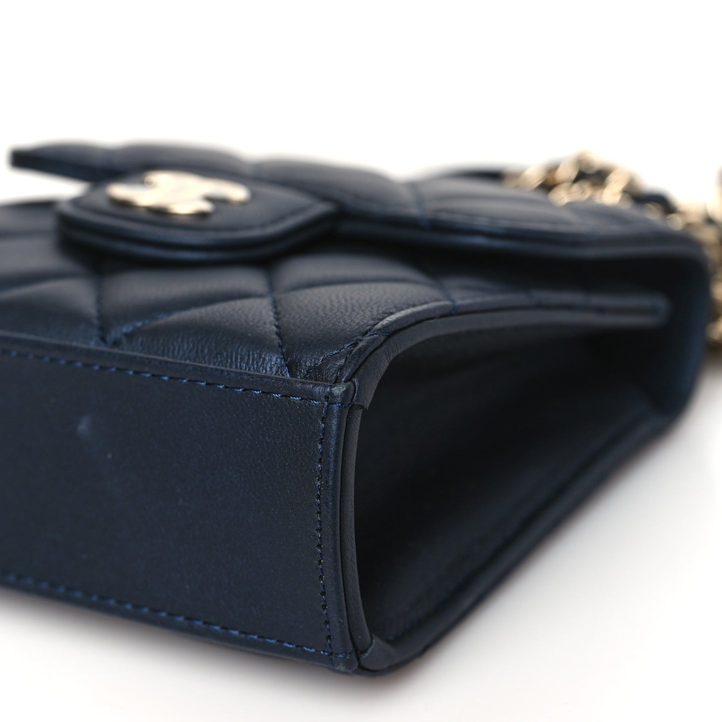 Iridescent Lambskin Quilted Top Handle Flap Clutch With Chain