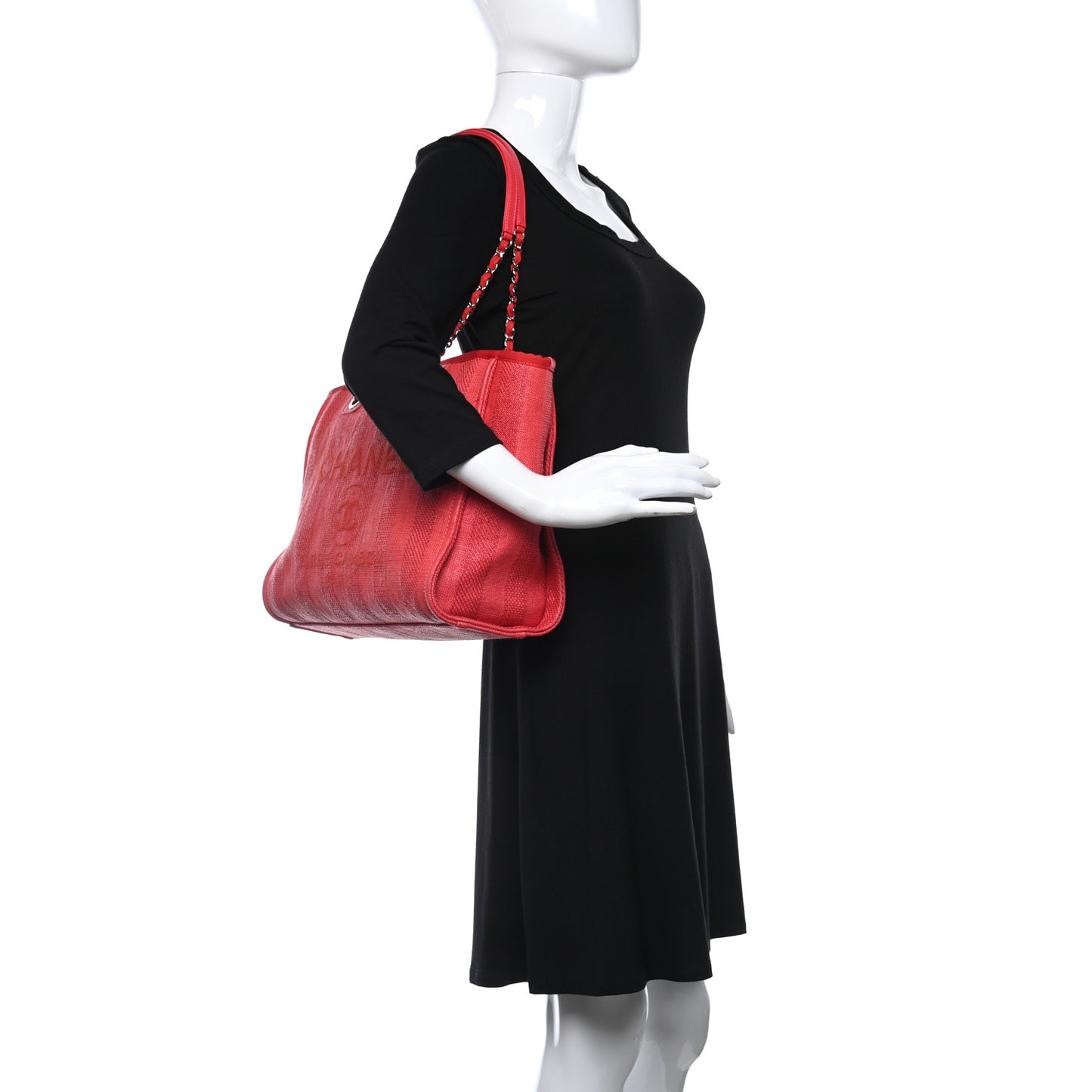 Mixed Fibers Striped Small Deauville Tote Red