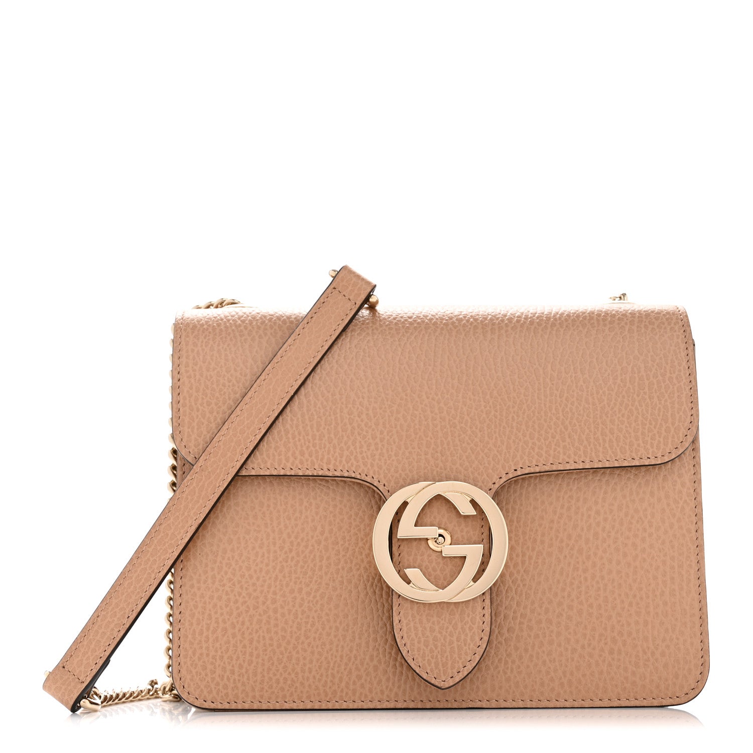 Gucci Dollar Calfskin Small Interlocking G Shoulder Bag Camelia