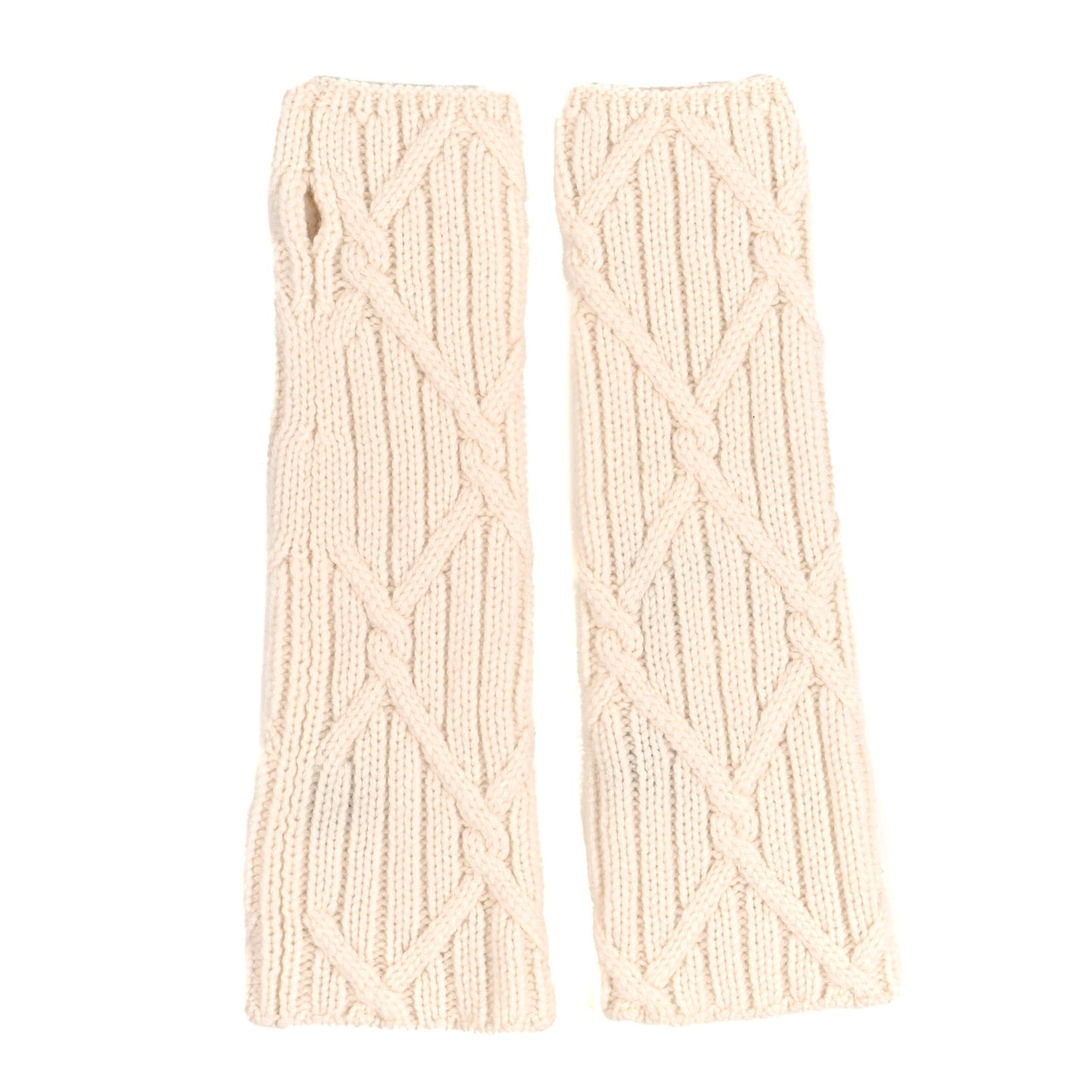 Cashmere Cable Knit Fingerless Gloves Ivory