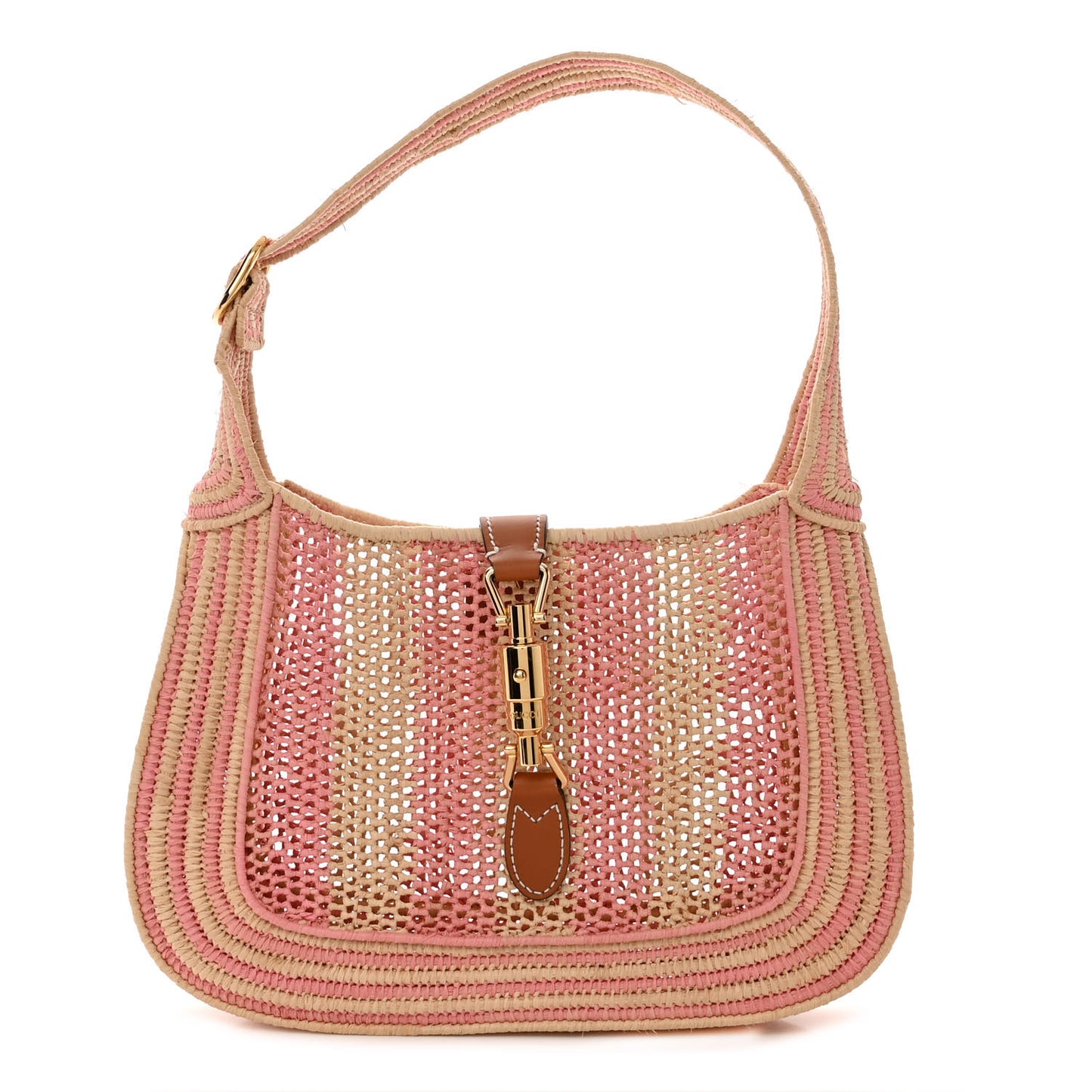 Raffia Woven Striped Small Jackie 1961 Hobo Pink White