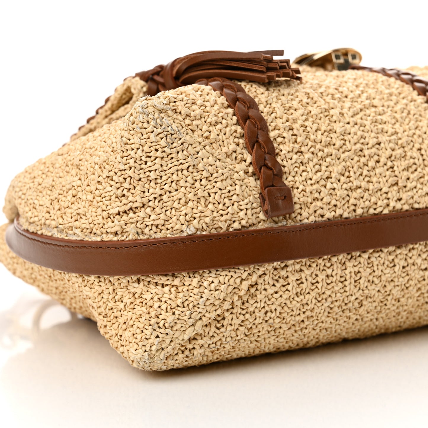 Raffia Calfskin Medium Penelope Shoulder Bag Tan