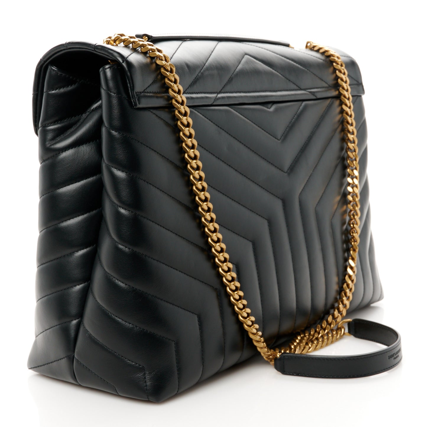 Calfskin Y Quilted Monogram Large Loulou Chain Satchel Black