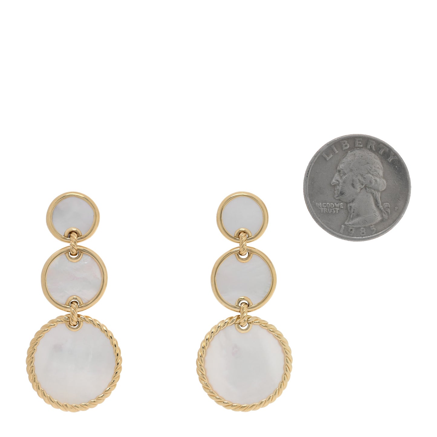 18K Yellow Gold Mother of Pearl Elements Triple Drop Earrings