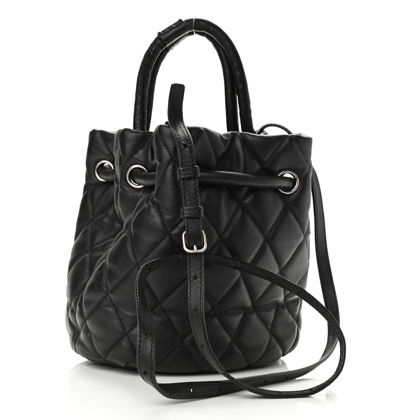 Nappa Calfskin Quilted Touch B Bucket Bag Black
