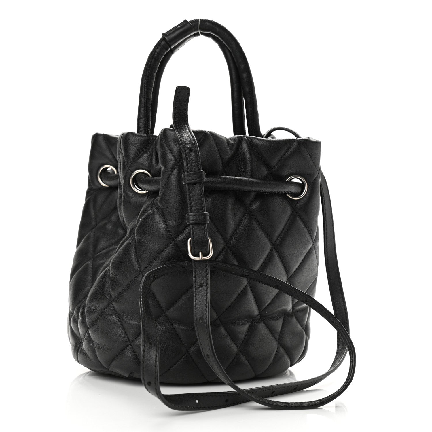 Balenciaga Nappa Calfskin Quilted Touch B Bucket Bag Black 3 of 10