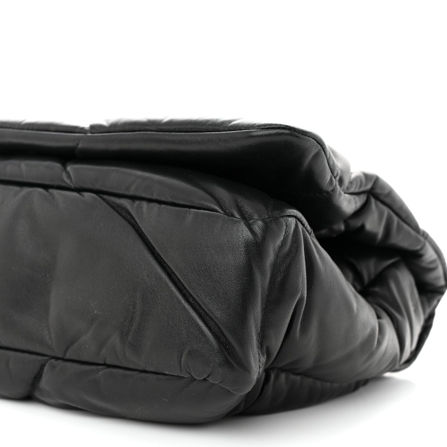 Nappa Soft Padded Logo Embossed Triangle Quilted Shoulder Bag Black
