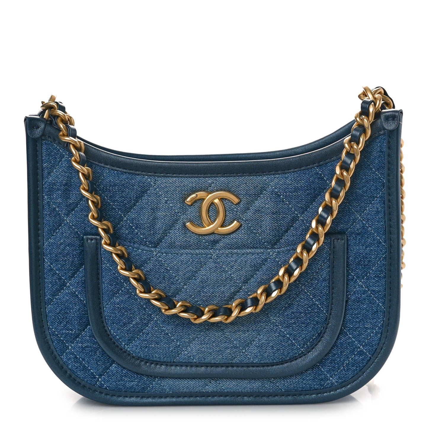 Washed Denim Quilted Hobo Blue
