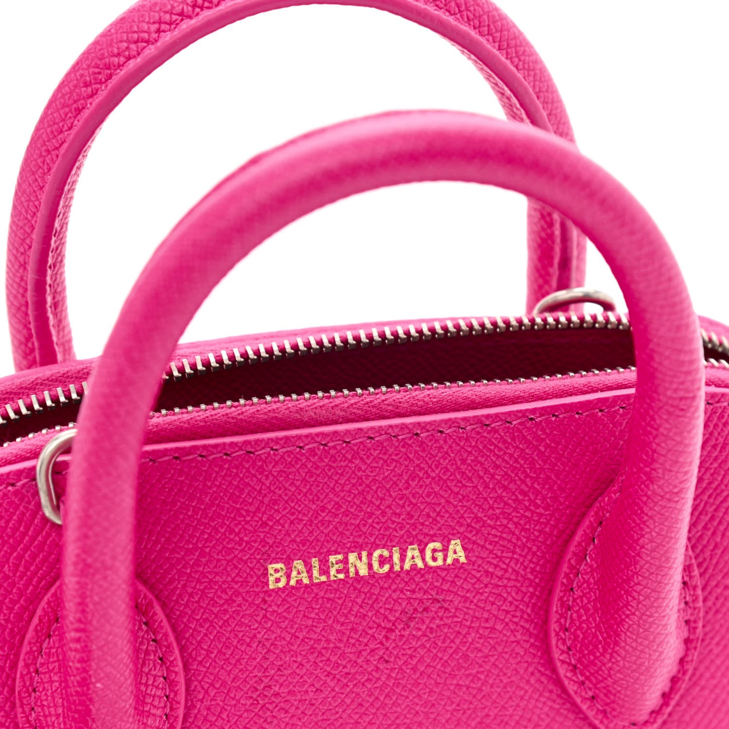 Signature Grained Calfskin Logo XXS Ville Top Handle Bag Fuchsia