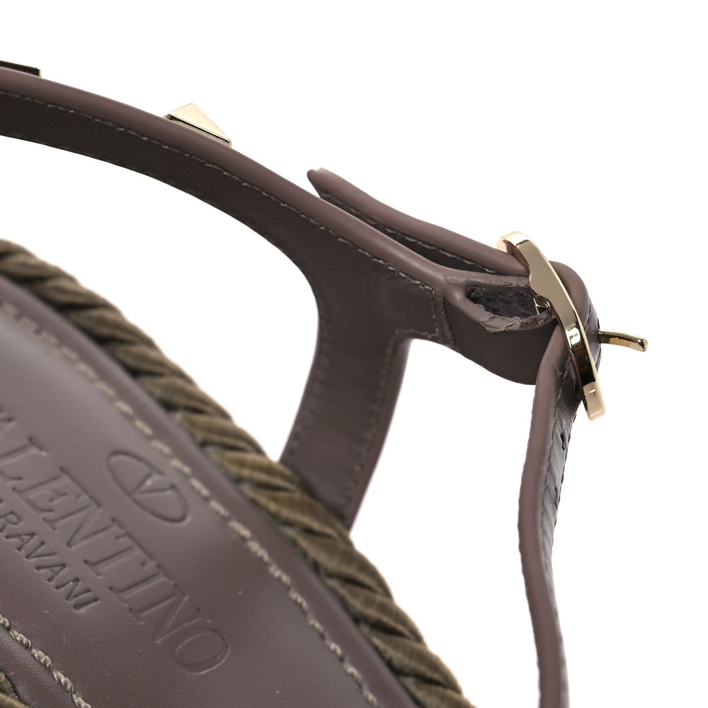 Silk Calfskin Rockstud Torchon Espadrille Wedge Sandals 39 Clay