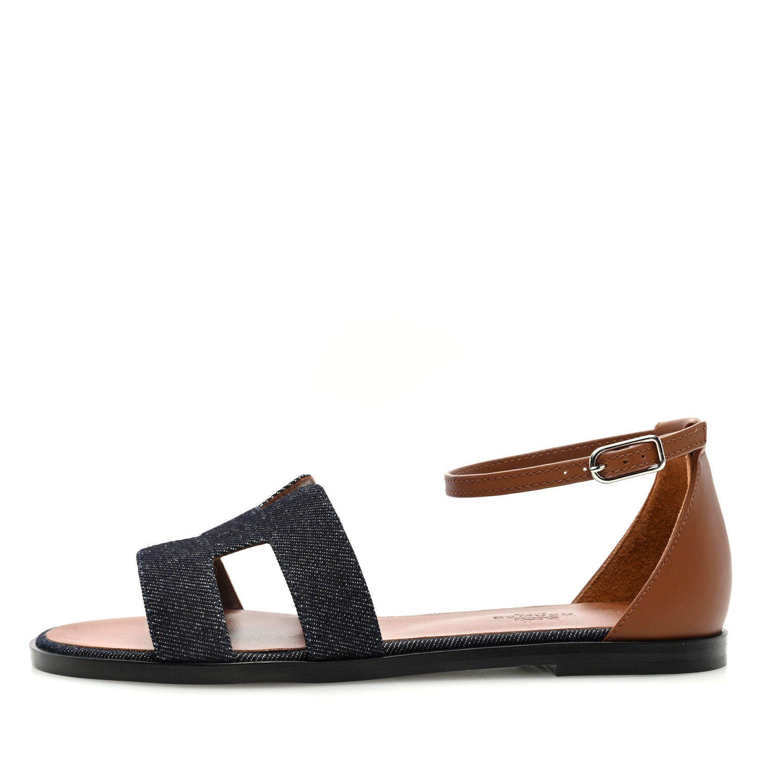 Hermes Denim Santorini Sandals 38 Bleu Brut Gold 1 of 8