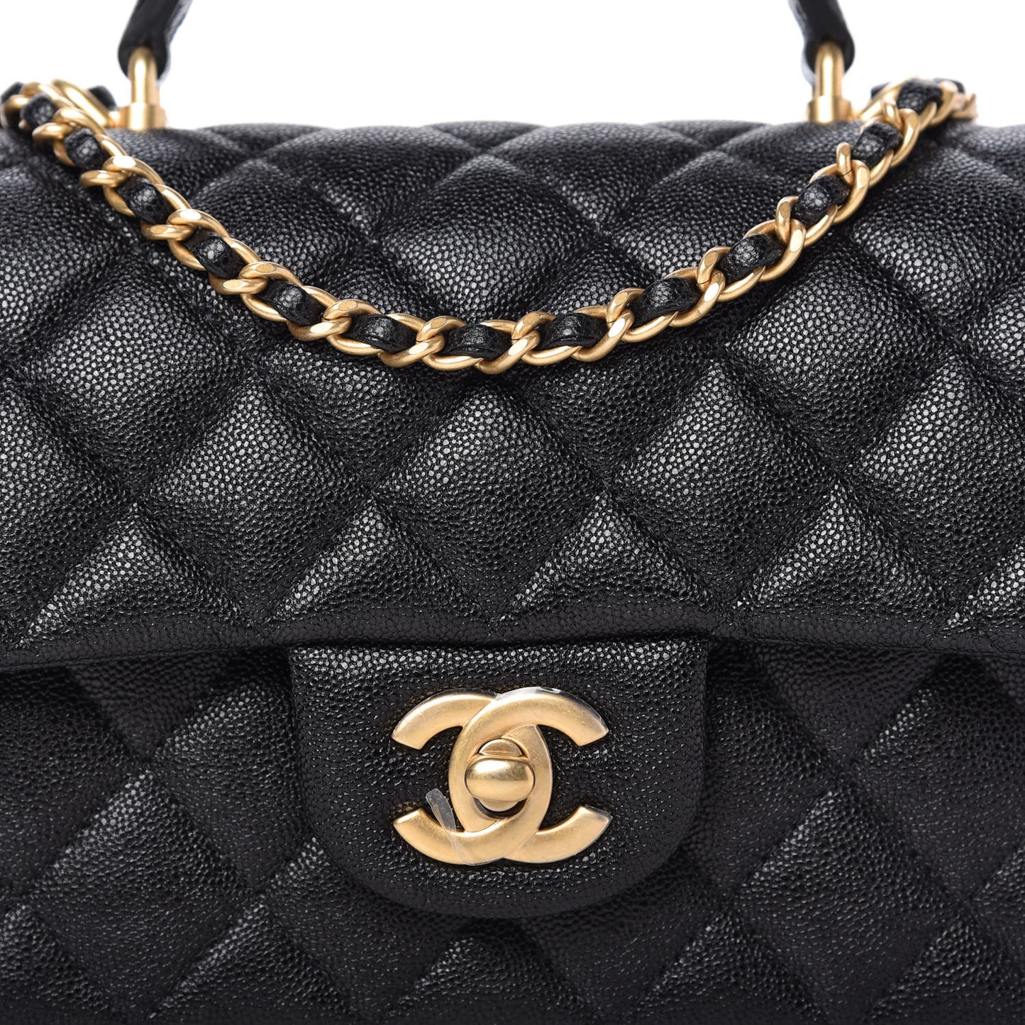 Caviar Quilted Mini Top Handle Rectangular Flap Black