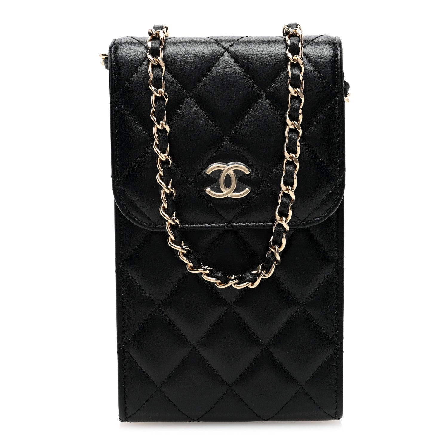 chanel mini phone holder backpack Chanel Lambskin Quilted Mini Camellia Bow Phone Holder Black 1576676 – FASHIONPHILE