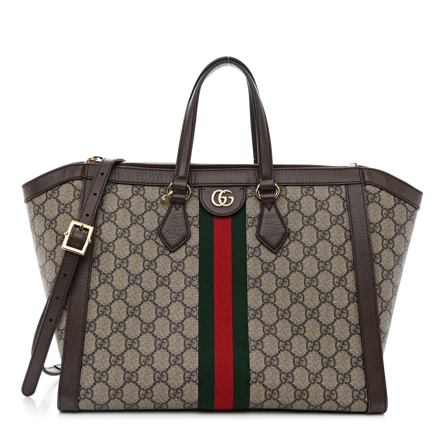 GG Supreme Monogram Web Medium Ophidia Tote Bag Brown