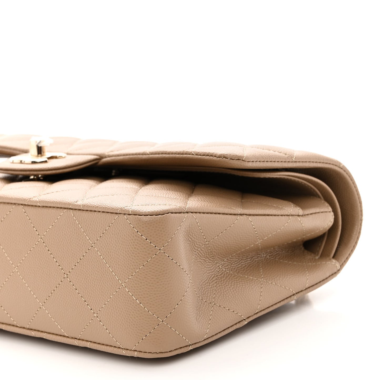 Caviar Quilted Medium Double Flap Beige