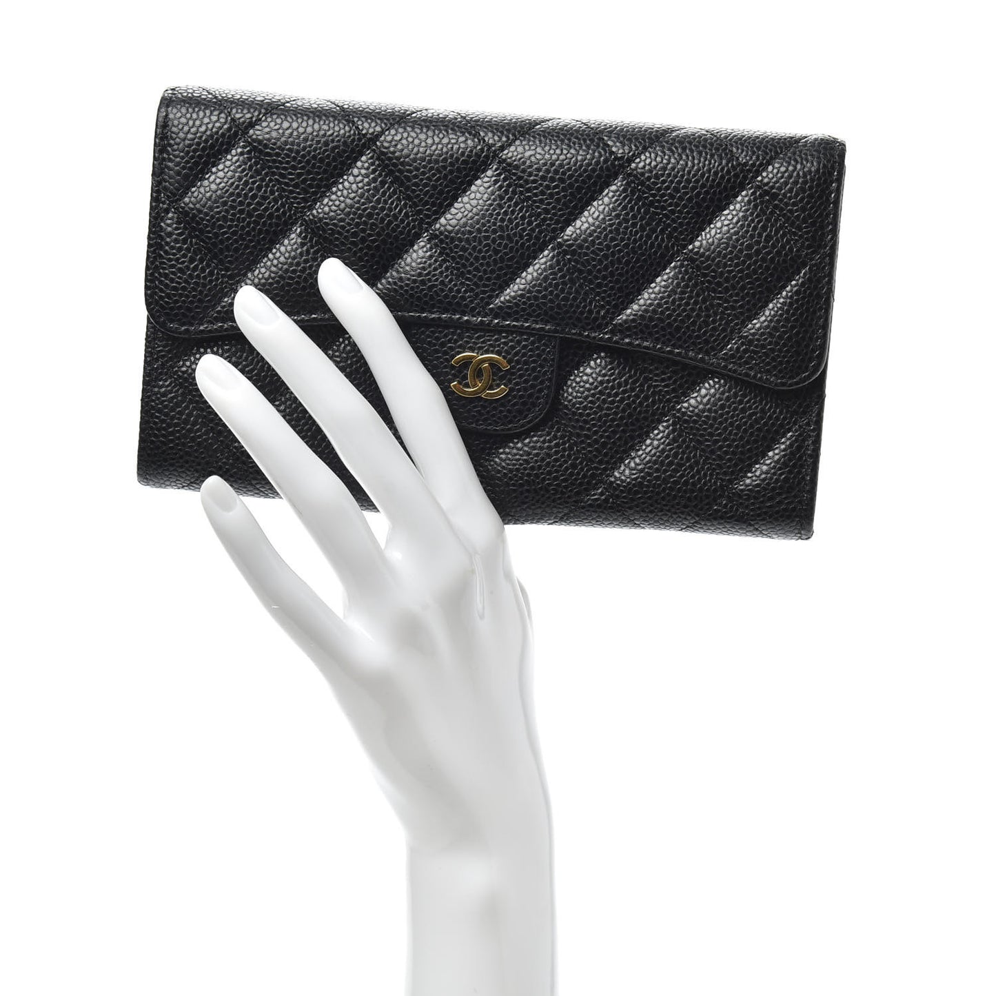 Caviar Quilted Large Flap Wallet Black