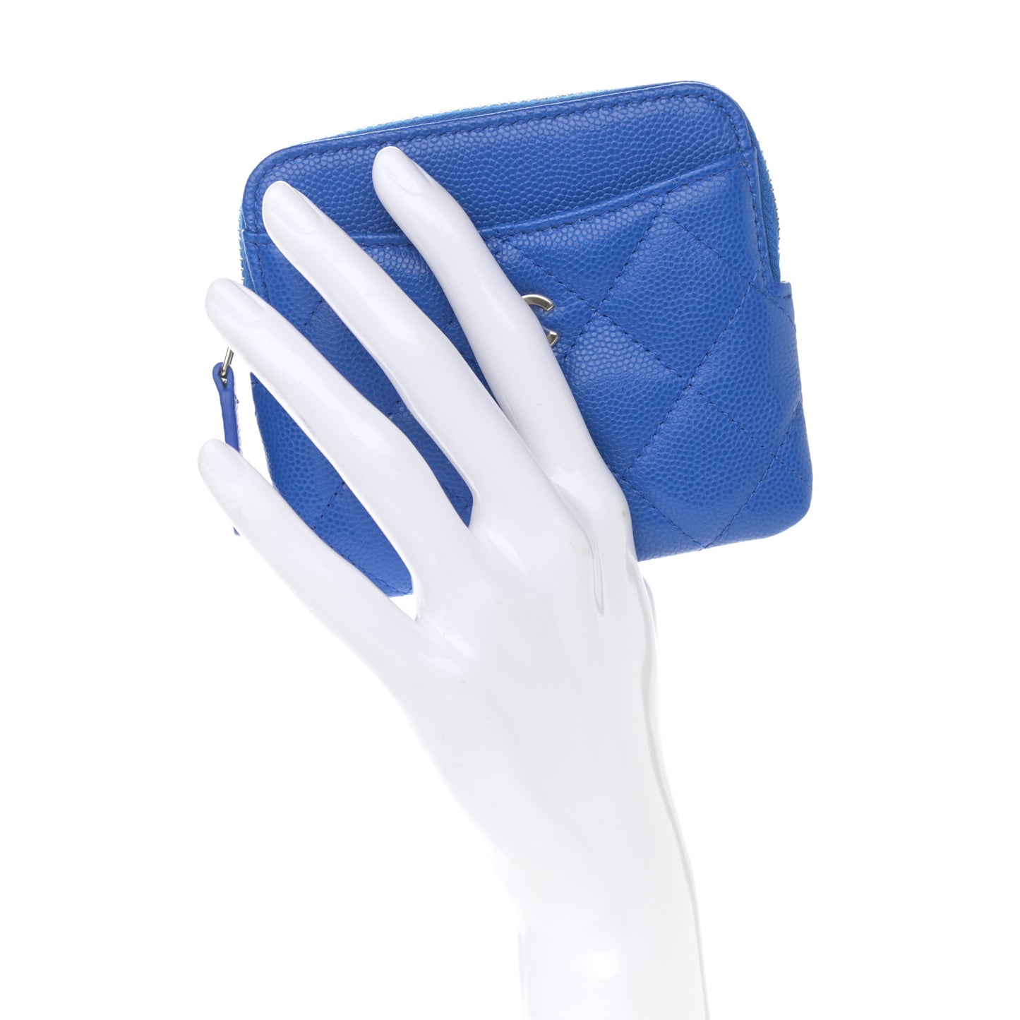 Caviar Quilted Zip Card Holder Wallet Blue
