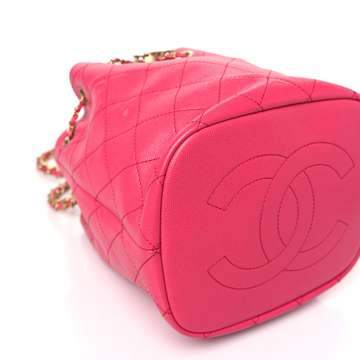 Caviar Quilted Fashion Therapy Bucket Drawstring Bag Dark Pink