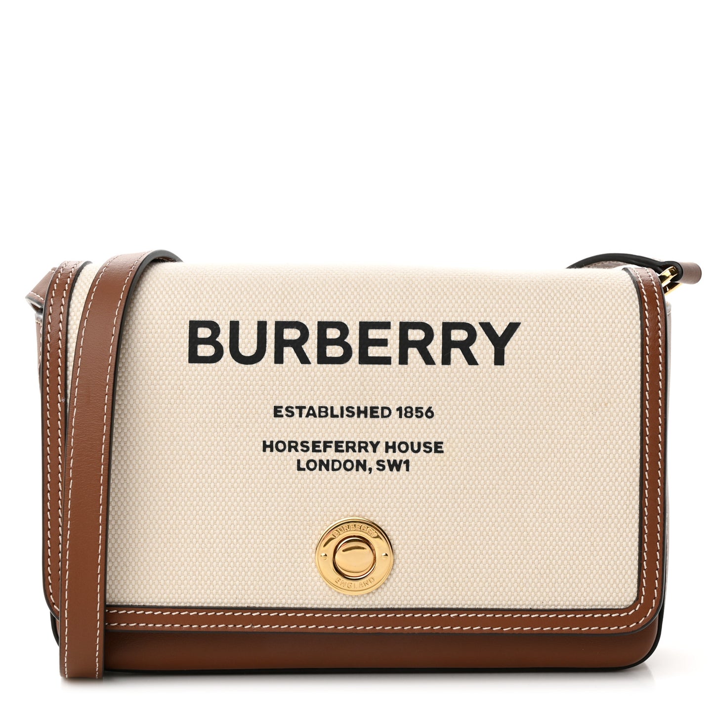 Cotton Canvas Horseferry Print Crossbody Bag Natural Tan