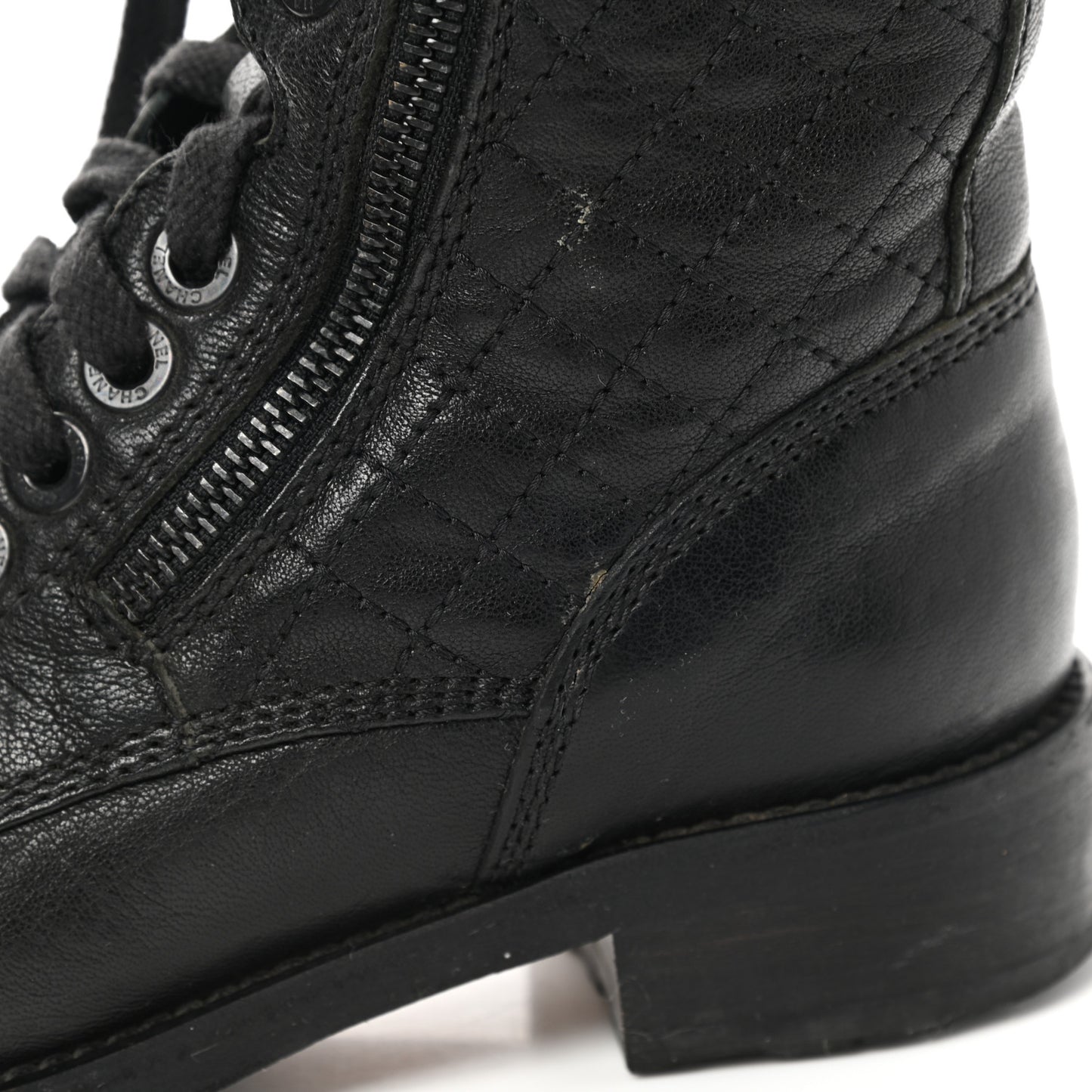 Sheepskin Quilted CC Tall Lace Up Combat Boots 36 Black