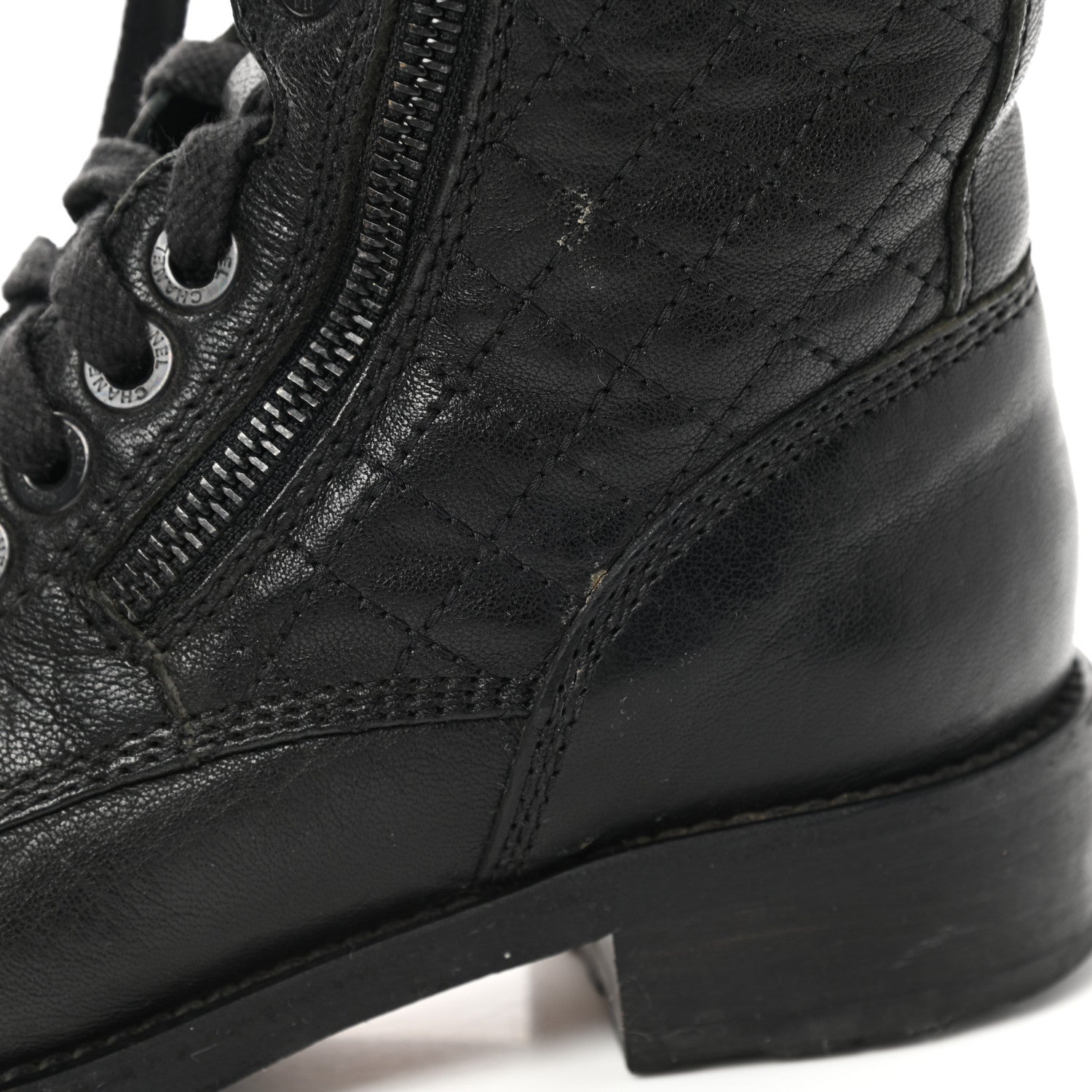 Chanel Sheepskin Quilted CC Tall Lace Up Combat Boots 36 Black 10 of 18