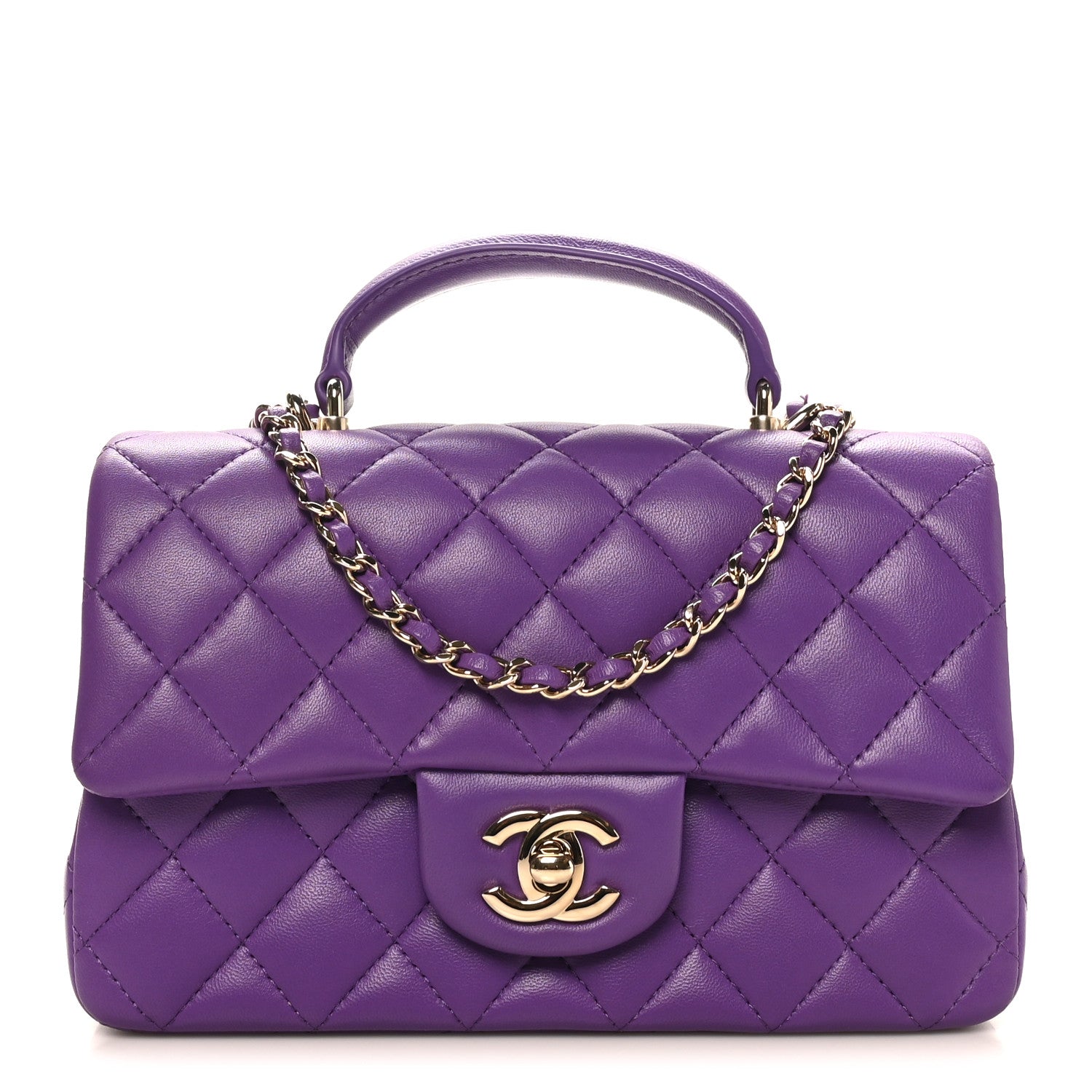 Chanel Lambskin Quilted Mini Top Handle Rectangular Flap Dark