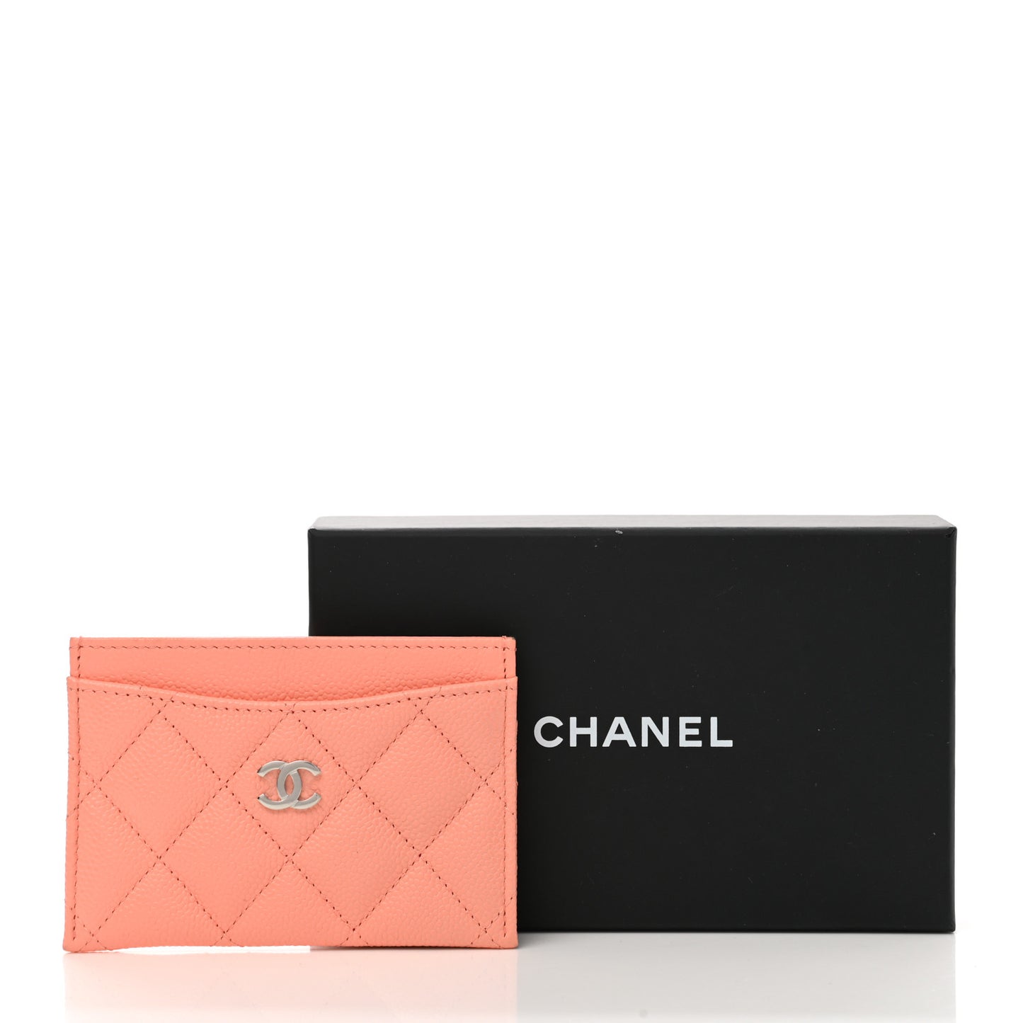 Caviar Quilted Card Holder Coral