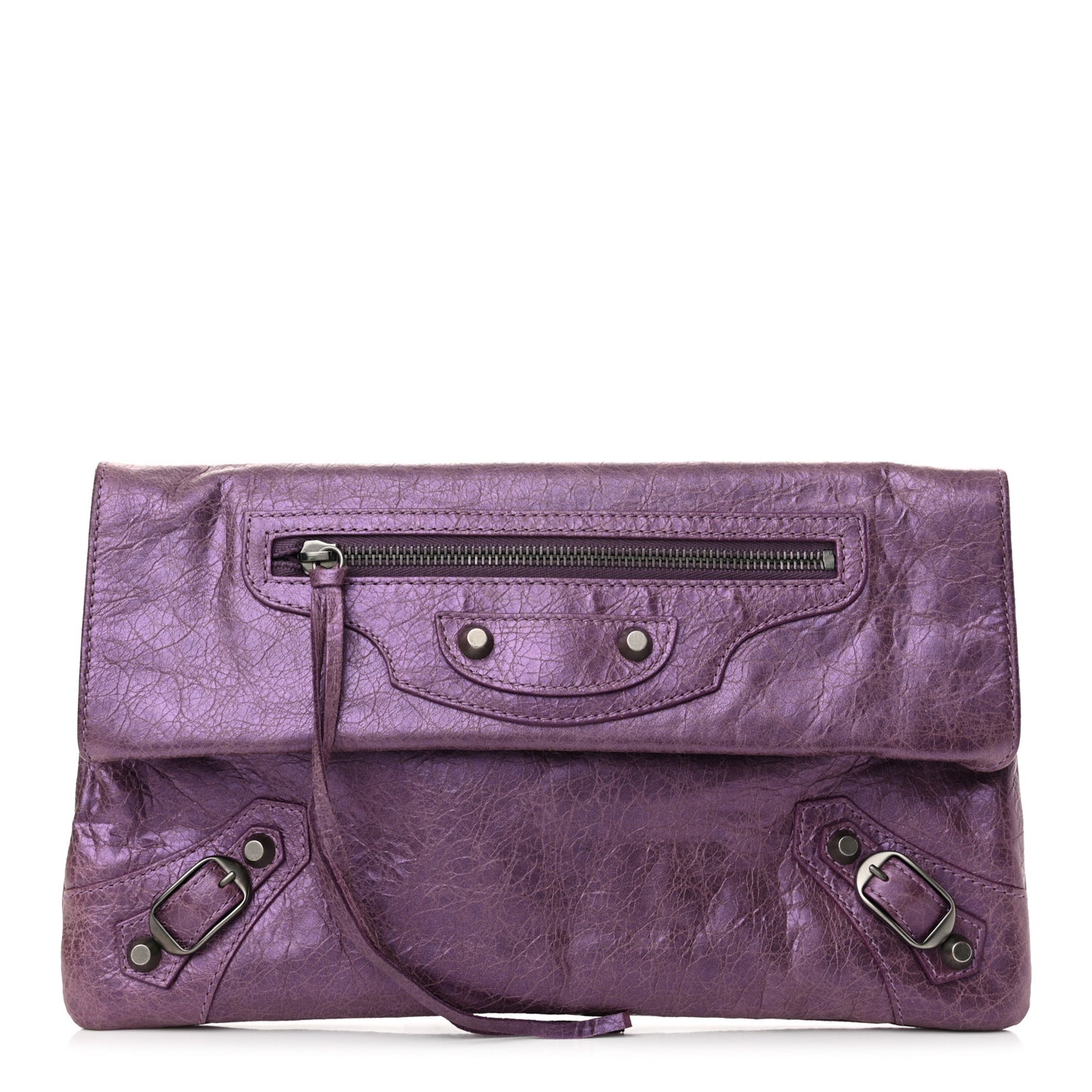 Agneau Classic Hardware Envelope Clutch Metallic Purple
