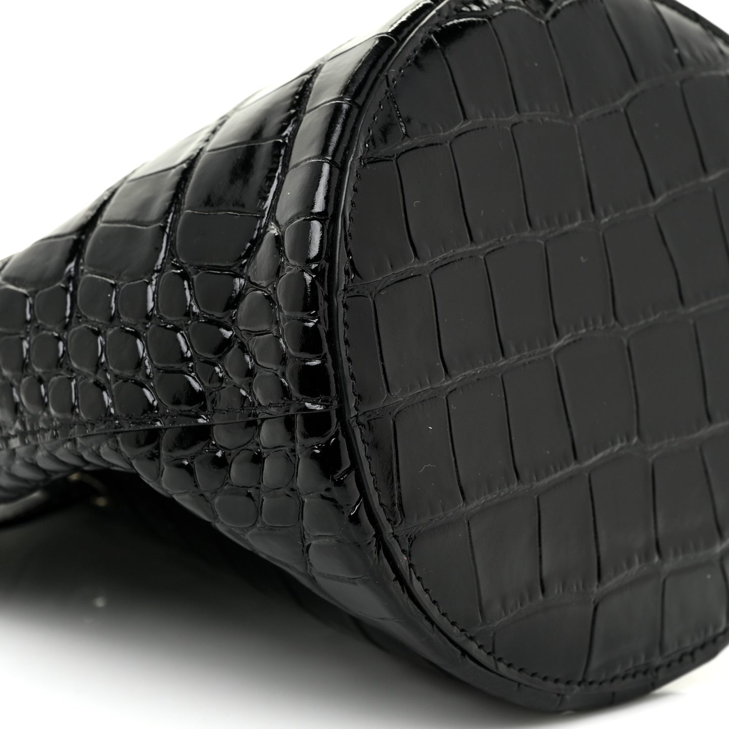 Shiny Calfskin Logo Crocodile Embossed XS Everyday Bucket Bag Black