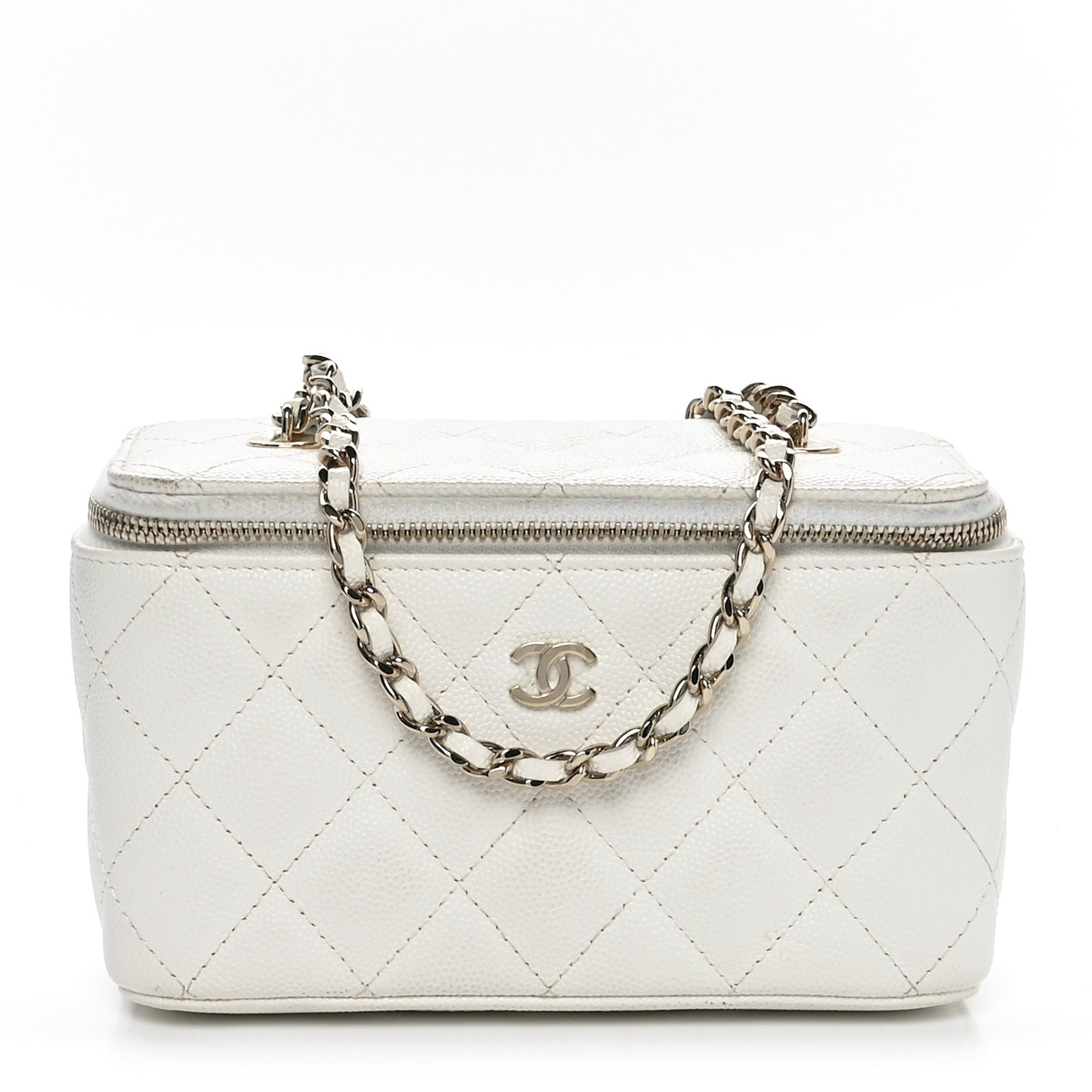 Caviar Quilted Small Vanity Case With Chain White