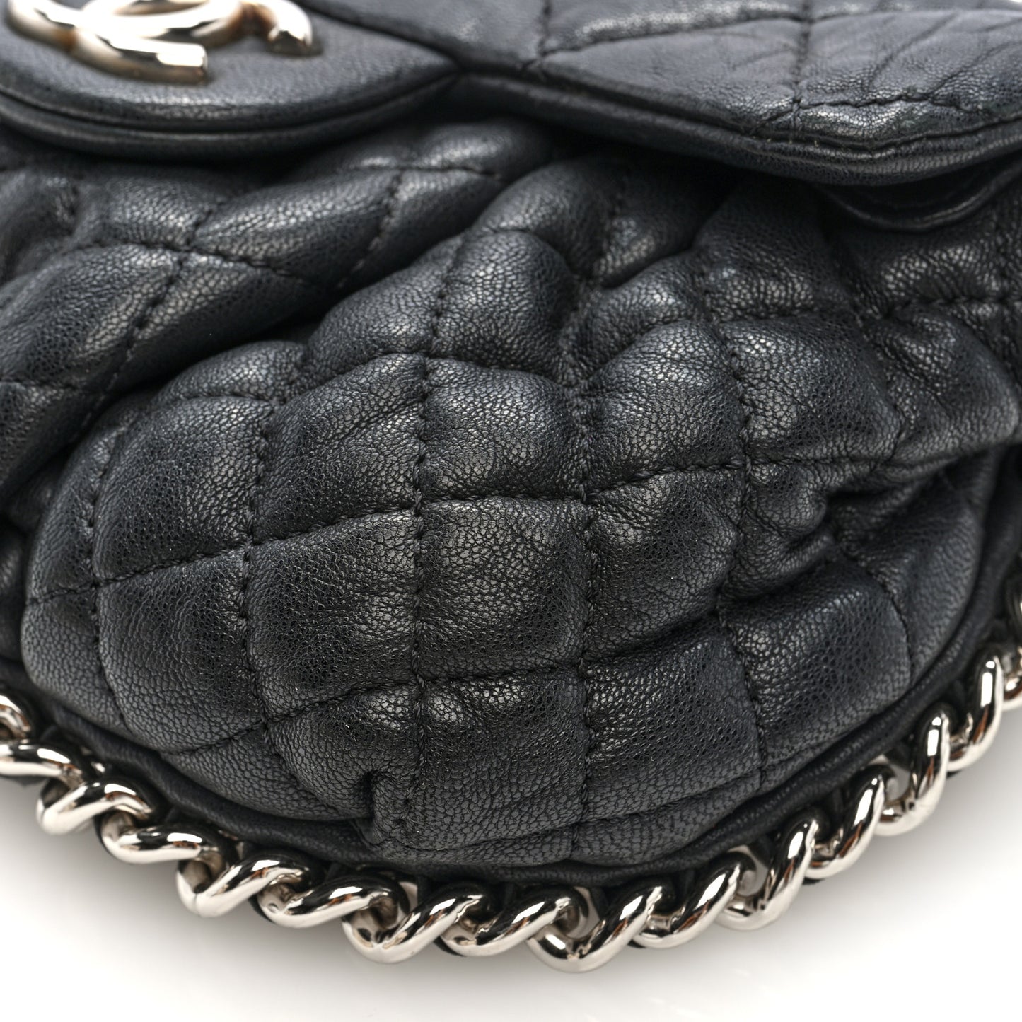 Washed Lambskin Quilted Mini Chain Around Flap Black