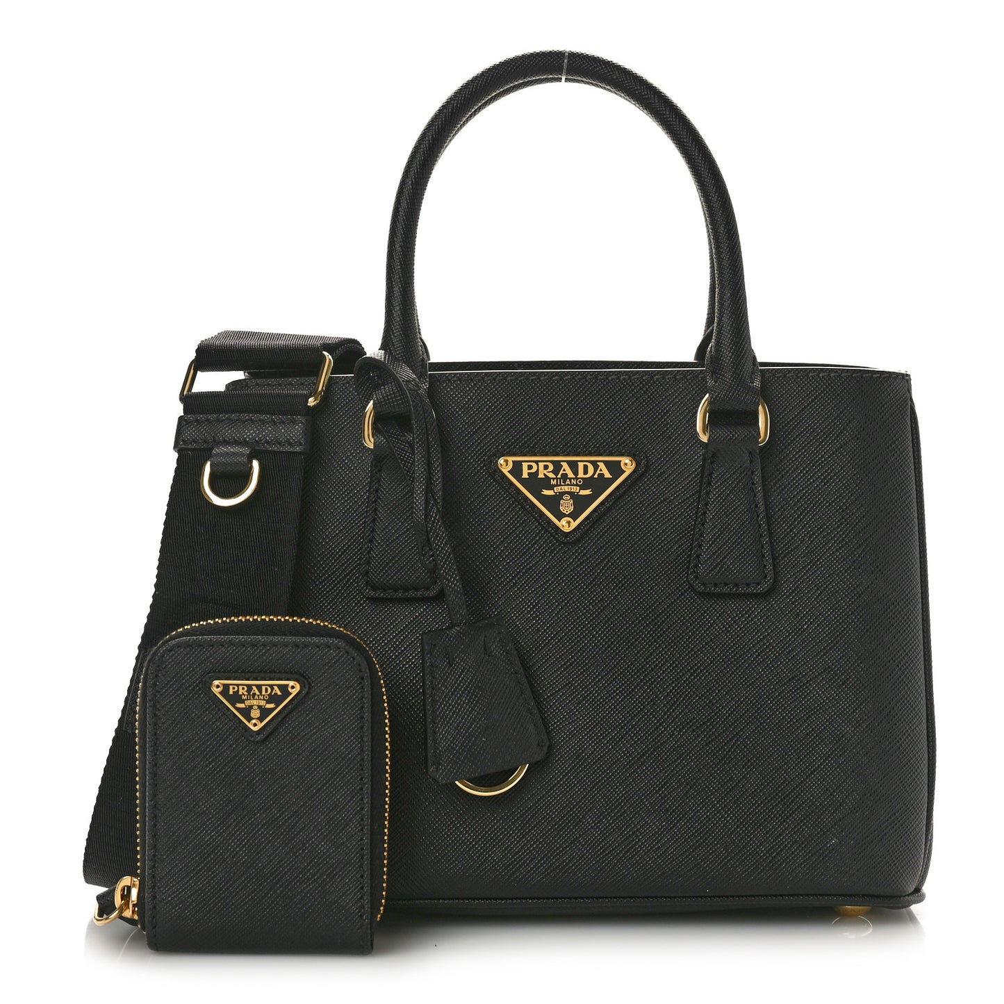 Saffiano Lux Micro Galleria Shoulder Bag Black