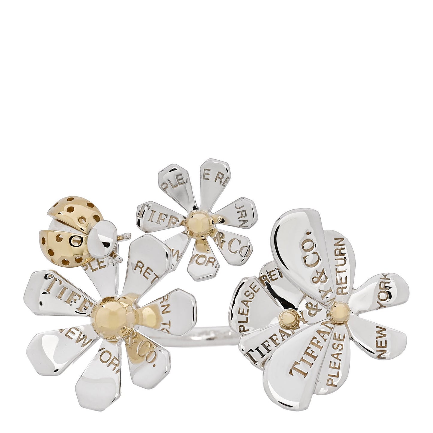 Sterling Silver 18K Yellow Gold Return to Tiffany Love Bugs Ring 49 5