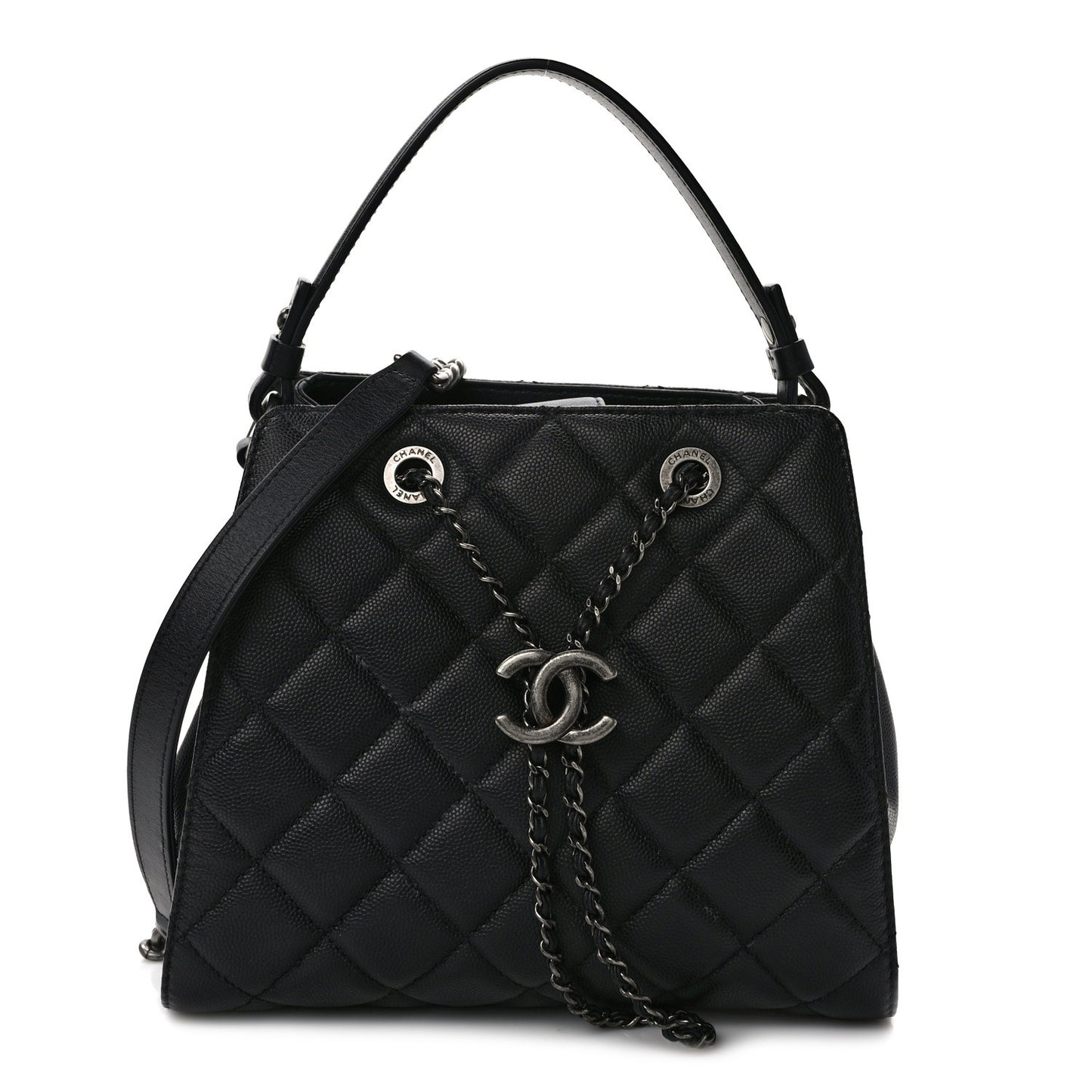 Caviar Quilted Small CC Bucket Bag Black