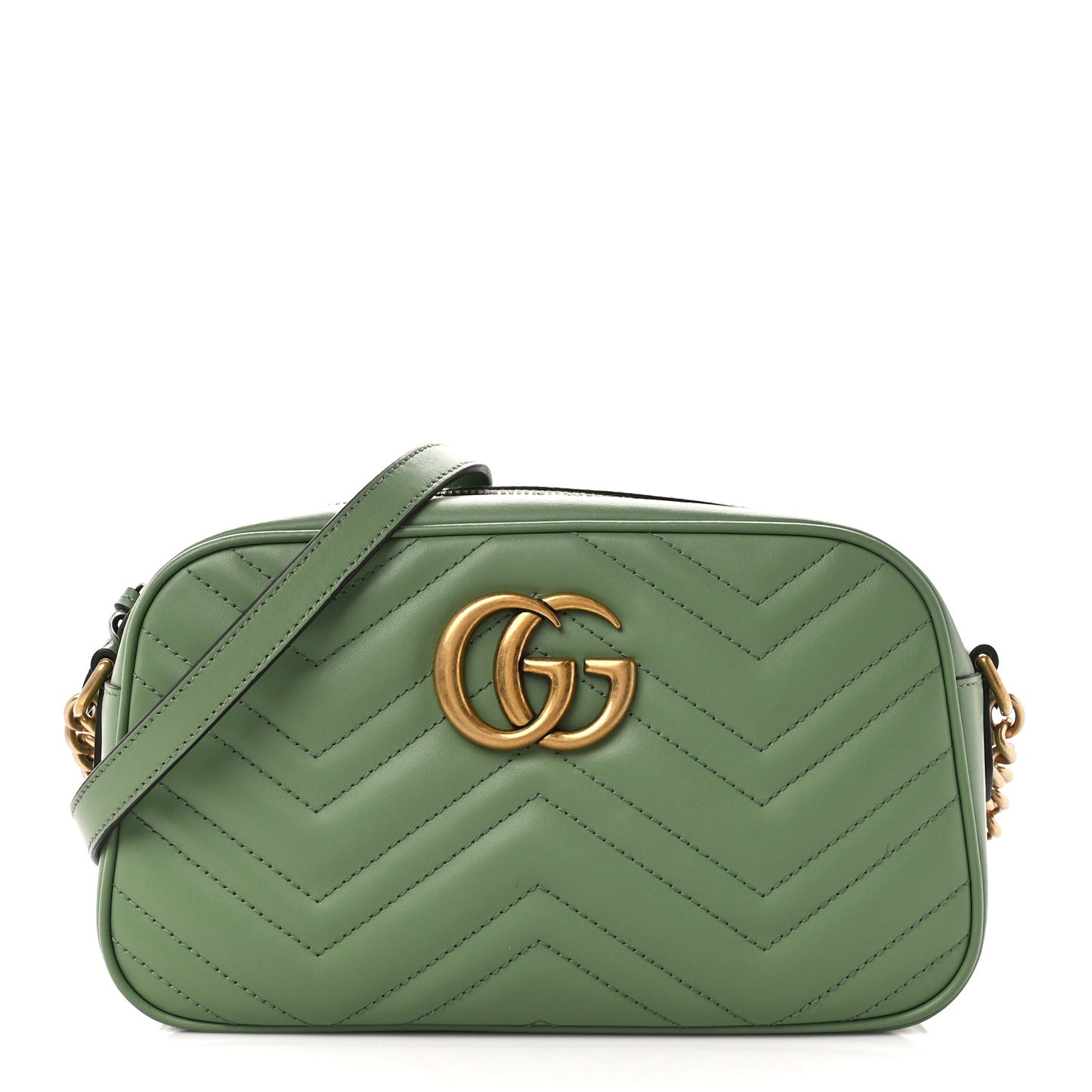 Calfskin Matelasse Chevron Small GG Marmont Chain Shoulder Bag Salamander Green
