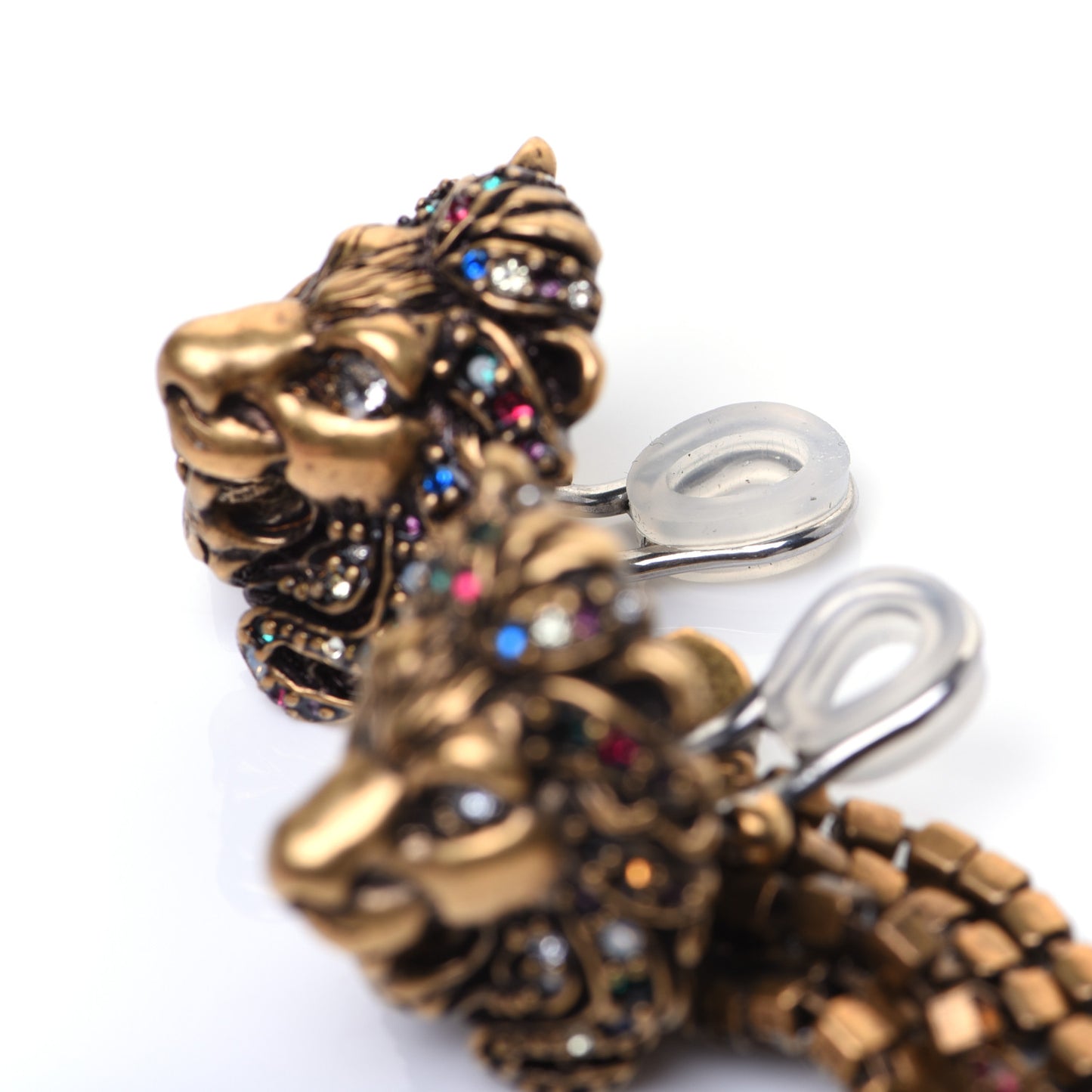 Metal Crystal Asymmetric Lion Head Earrings Multicolor