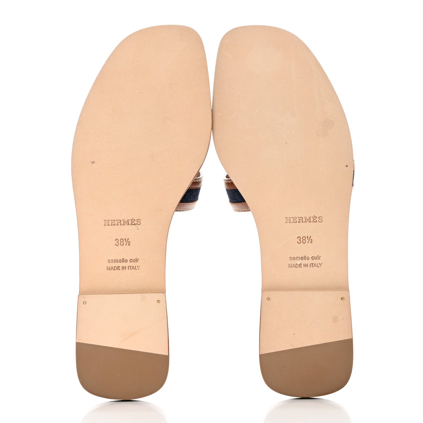 Calfskin Denim Oran Sandals 38.5 Bleu Brut Gold