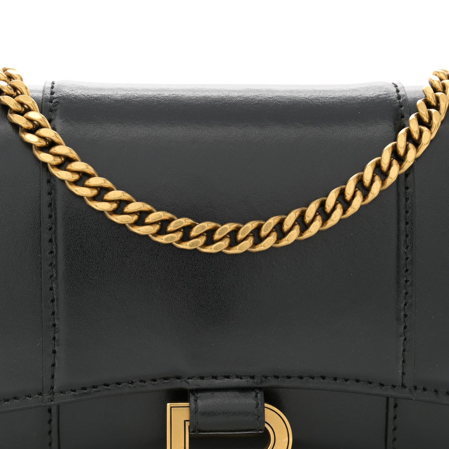 Shiny Box Calfskin Hourglass Chain Bag Black