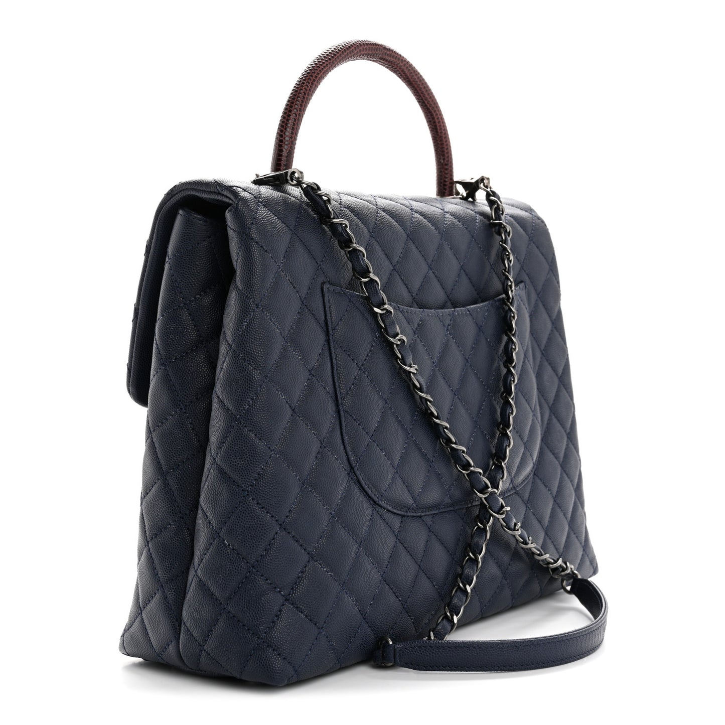 Caviar Lizard Quilted Large Coco Handle Flap Blue