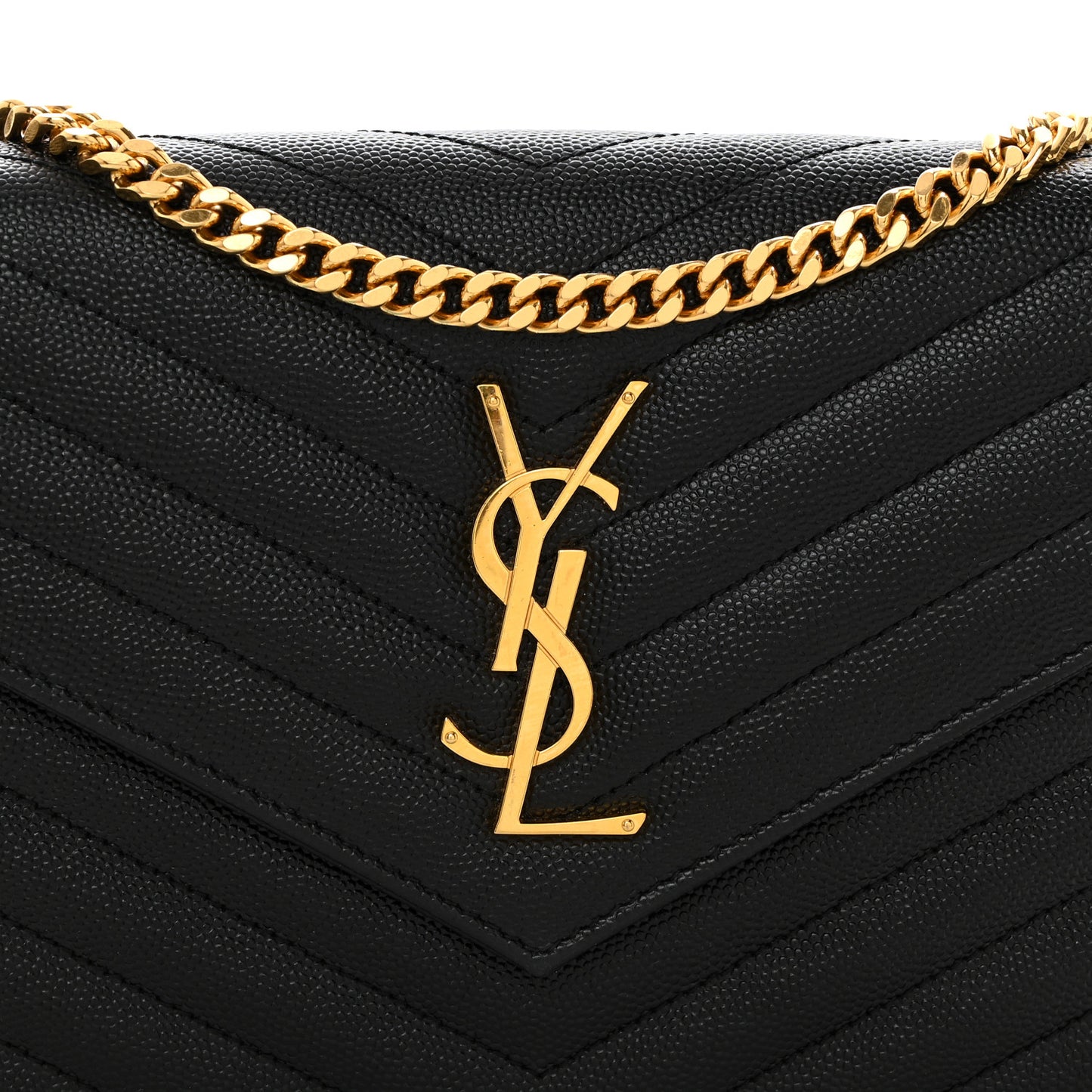 Grain De Poudre Matelasse Chevron Monogram Chain Wallet Black