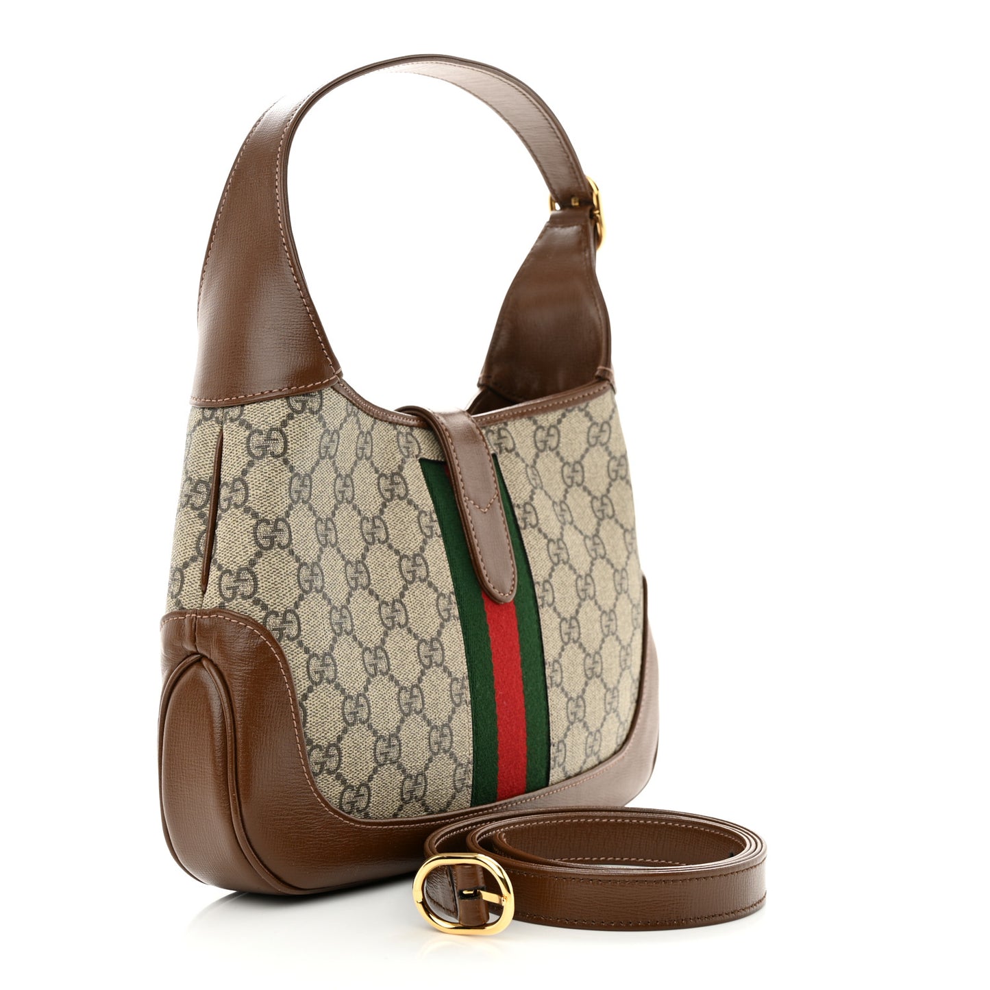 GG Supreme Monogram Azalea Calfskin Web Small Jackie 1961 Hobo Beige Ebony Brown Sugar