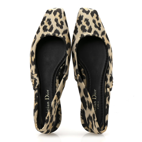 Nylon Leopard Print Mizza Slingback Flat 36 Beige Multicolor