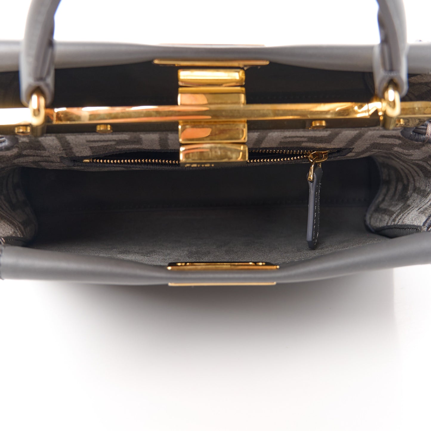 Vitello Seta Chenille FF Mini Peekaboo Iconic Satchel Anthracite Asfalto