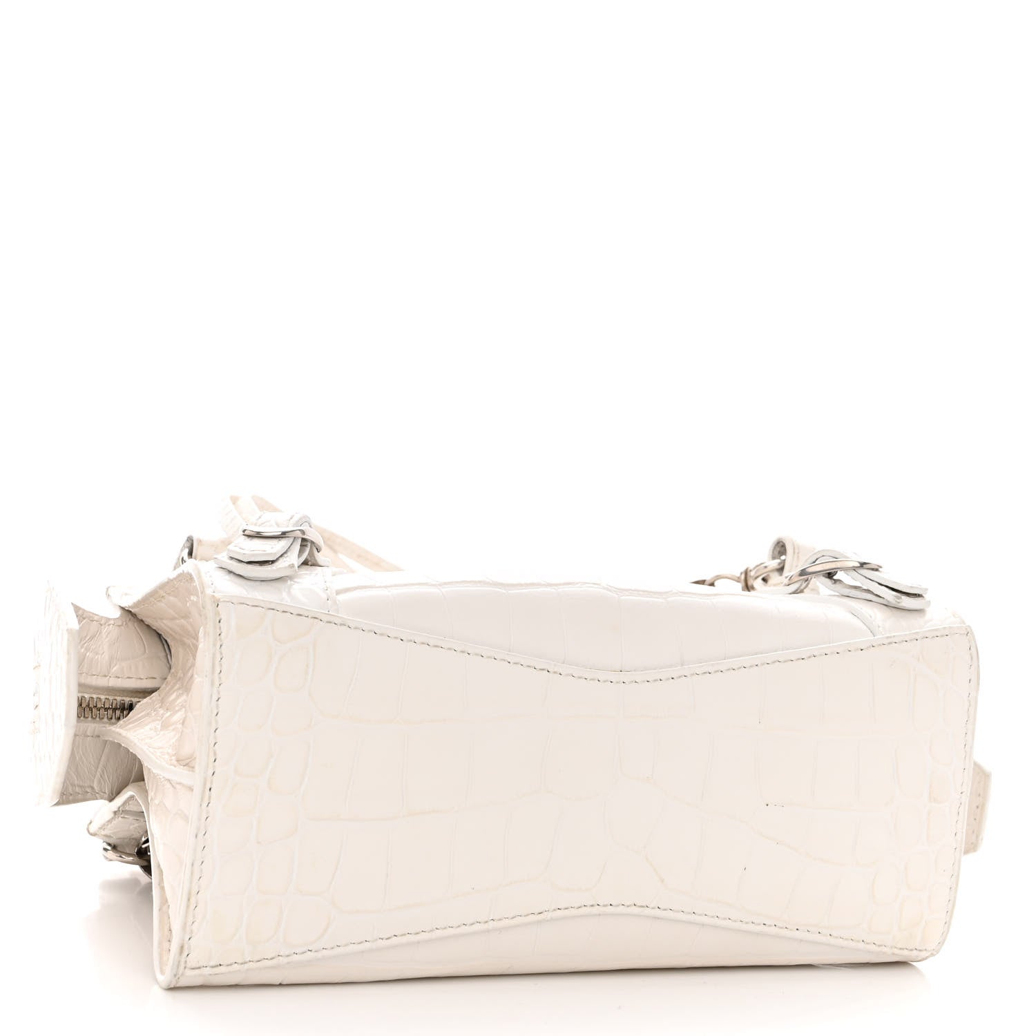 Balenciaga Extra Supple Calfskin Crocodile Embossed Neo Classic Silver Hardware Mini City White 4 of 12