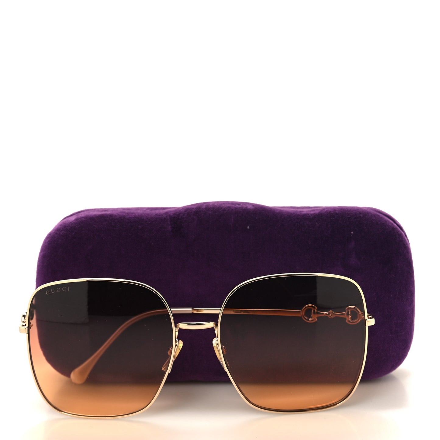 Metal Horsebit Square Frame Sunglasses GG0879S Gold
